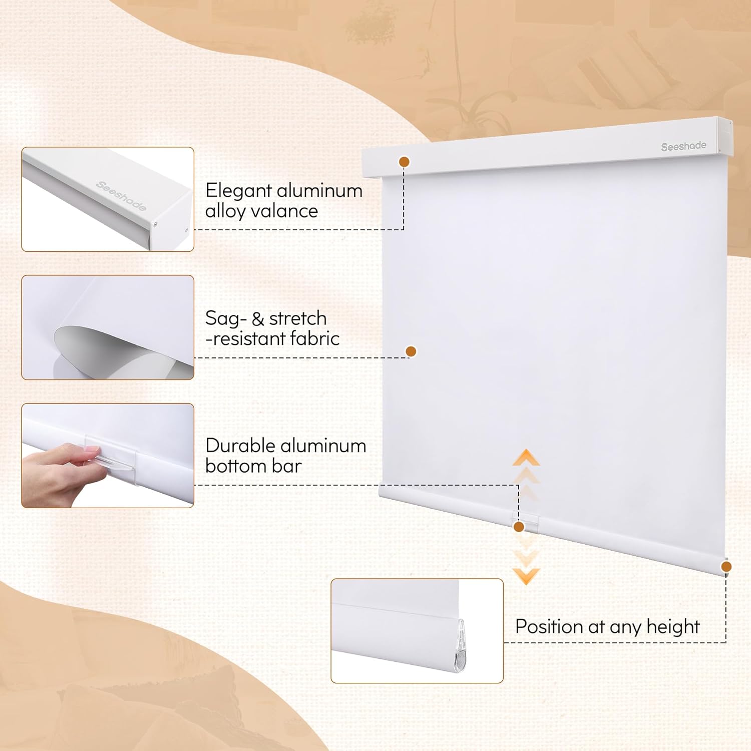 Cordless Blackout Roller Shades, 100% Light Blocking Window Blinds,Smooth Lift System, Thermal Insulated Polyester Fabric for Privacy and Energy Efficiency, Home & Office, White 35"W x 72"H