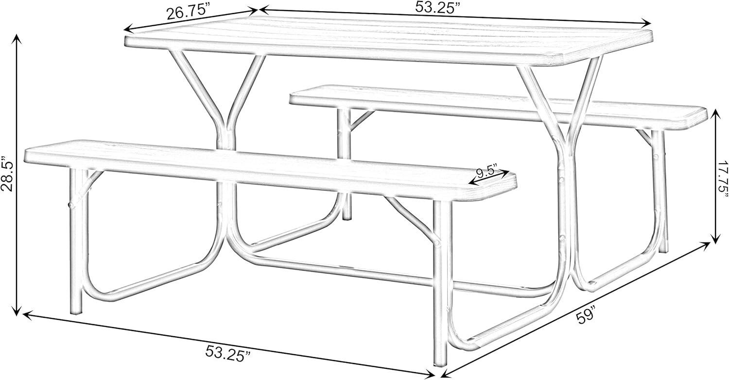 Gardenised Outdoor Woodgrain Picnic Table Set with Metal Frame, Gray, Grey : Patio, Lawn & Garden