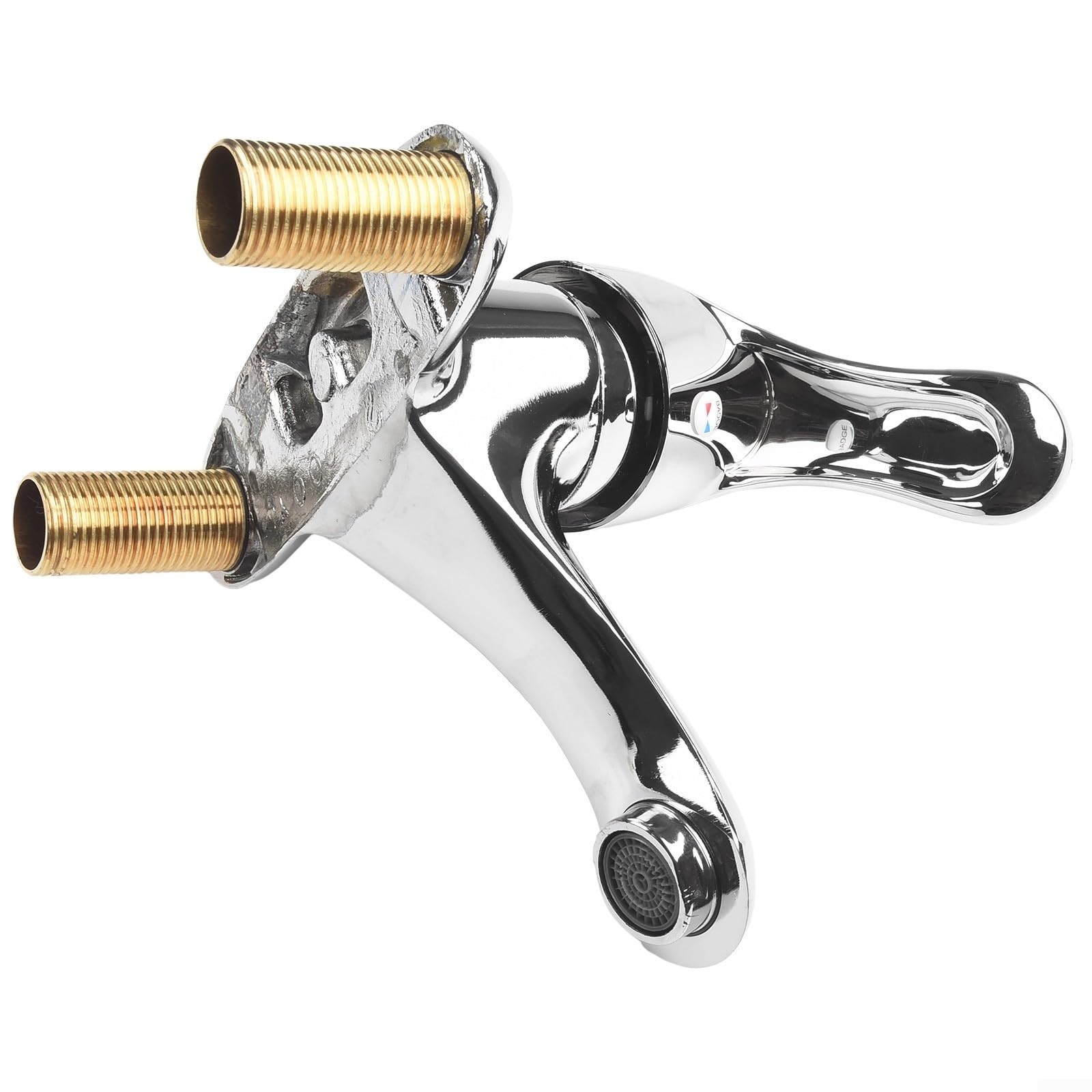 Basin Faucet, Double-Hole Hot and Cold Mixing Valve with Ceramic Core, Electroplated Silver Finish, Filter Nozzle, for Bathroom Sinks(ALLOY TYPE)