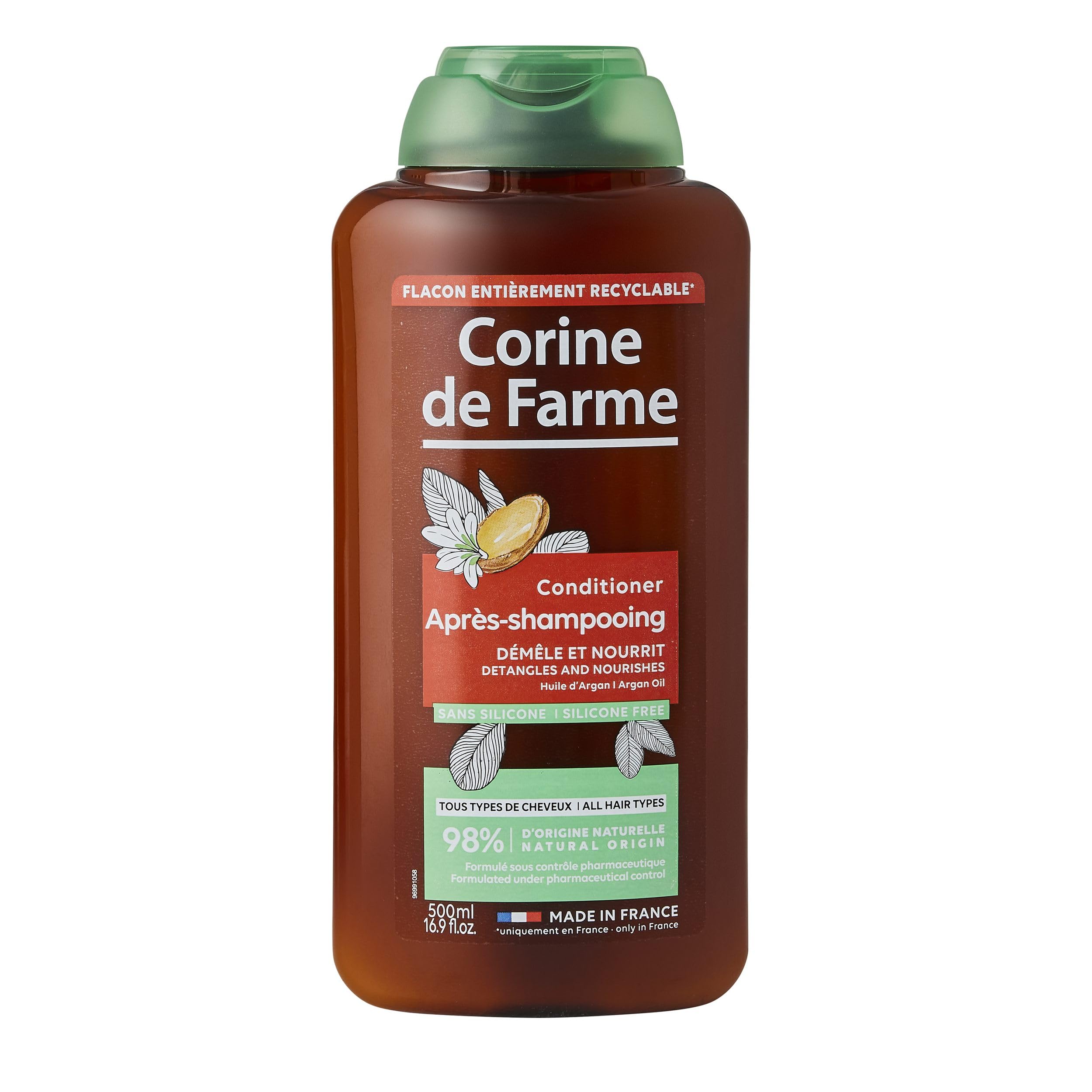 Corine de Farme - Après-Shampooing à l’Huile d'Argan - Démêle et Nourrit - Soin pour Tous Types de Cheveux - Formulation Clean Beauty - 500 ml