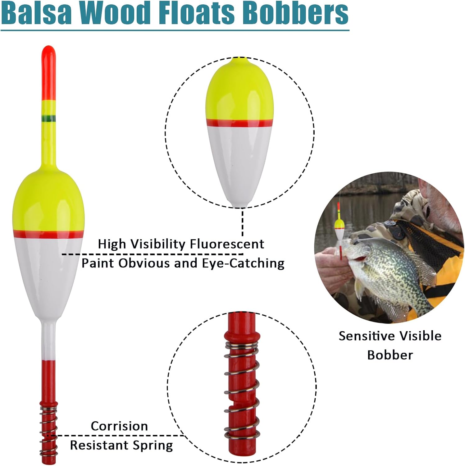 JSHANMEI Fishing Bobbers Wood Slip Bobbers Fishing Floats, Spring Oval Stick Slip Bobber for Crappie Catfish Trout Panfish Walleyes Fishing 10/20 Pieces