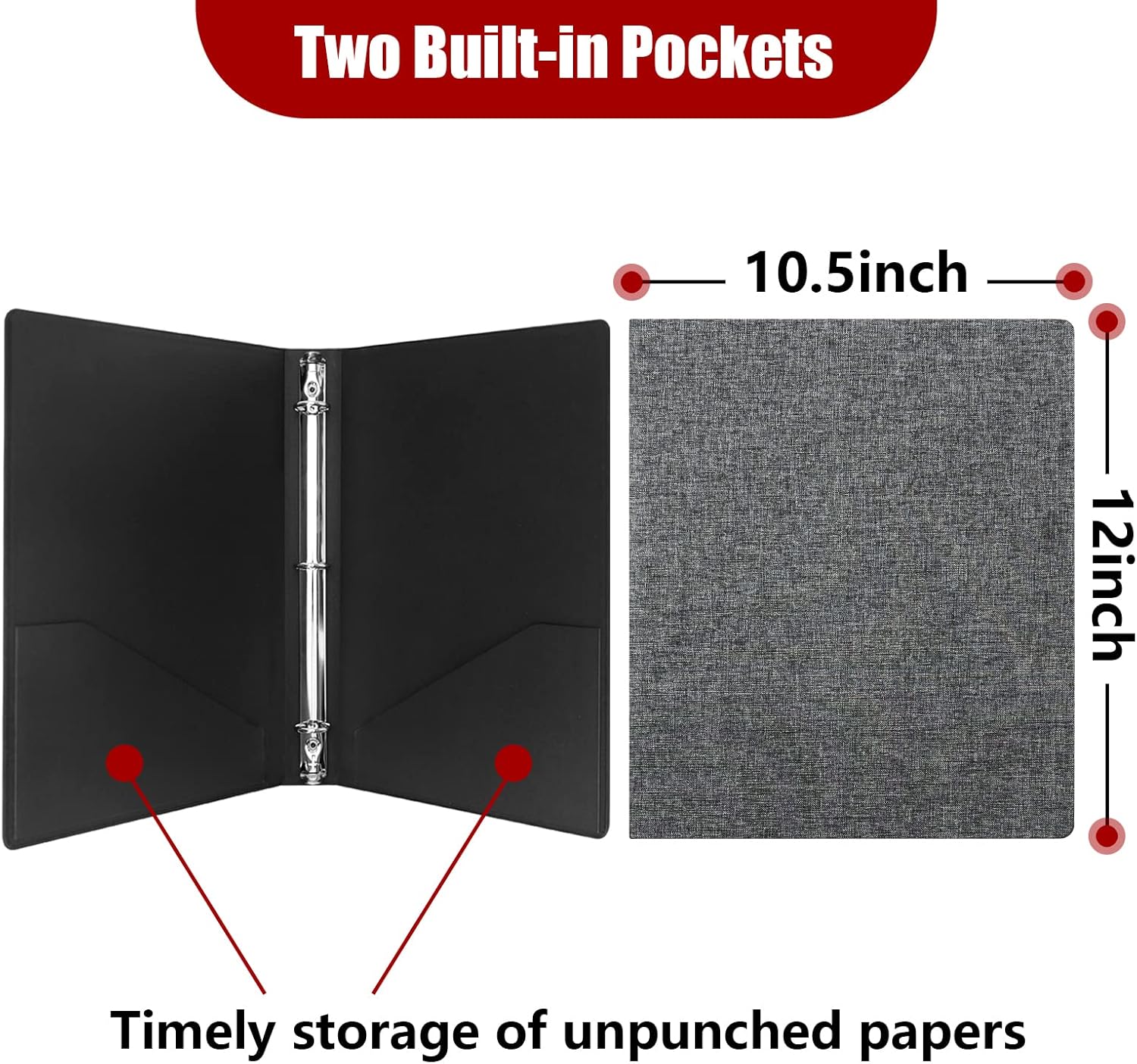 Vienrose 3 Ring Binder 1 Inch Round Rings with Linen Fabric Cover, Fits 8.5 x 11 Inch Paper, Durable Organizer for School, Office, Home, Recipes (2 Pack,Darkgrey)
