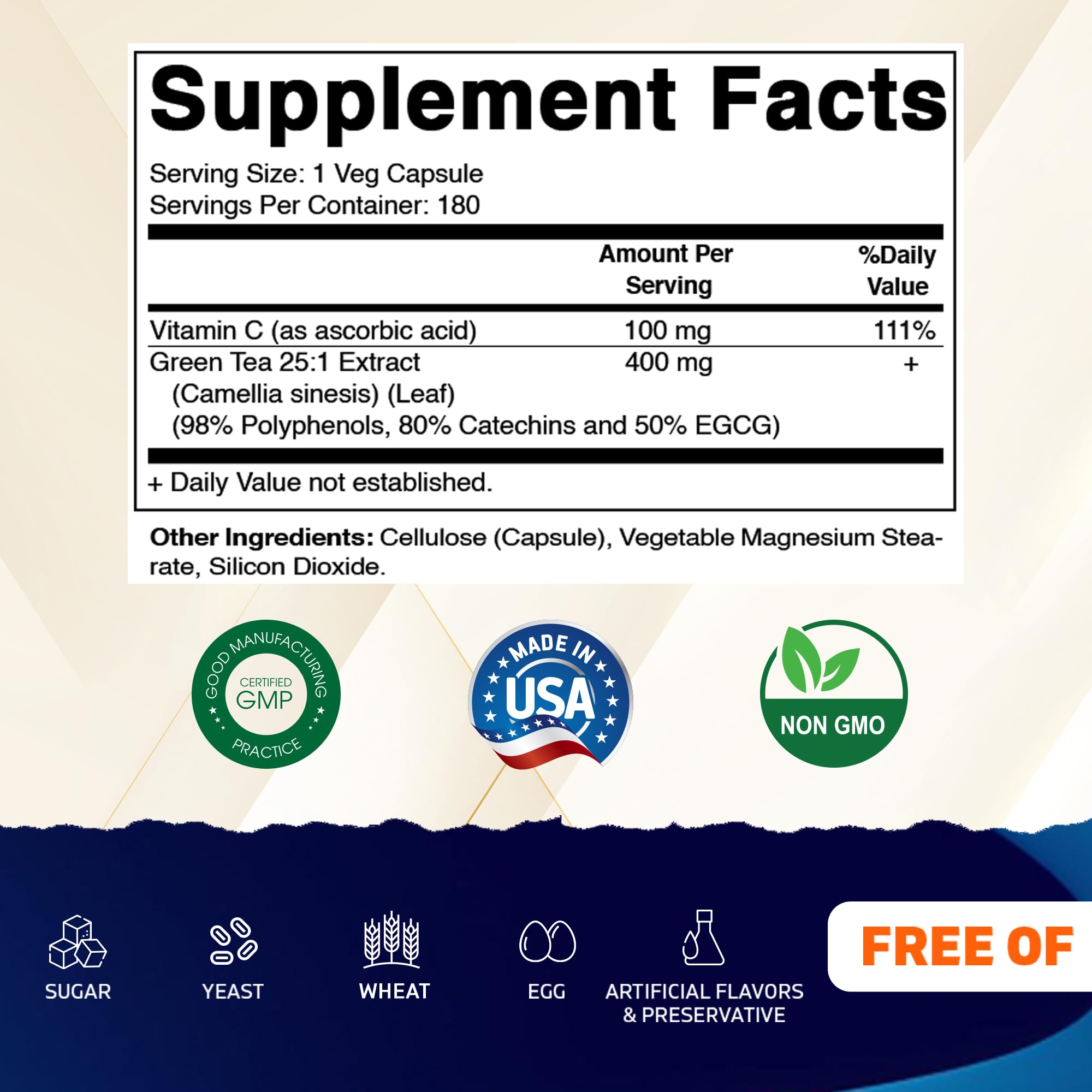 Vitamatic Green Tea Extract with Vitamin C, 25X Concentrate, 98% Polyphenols, 80% Catechins, 50% EGCG, 180 Veg Capsules — Amazon image 2