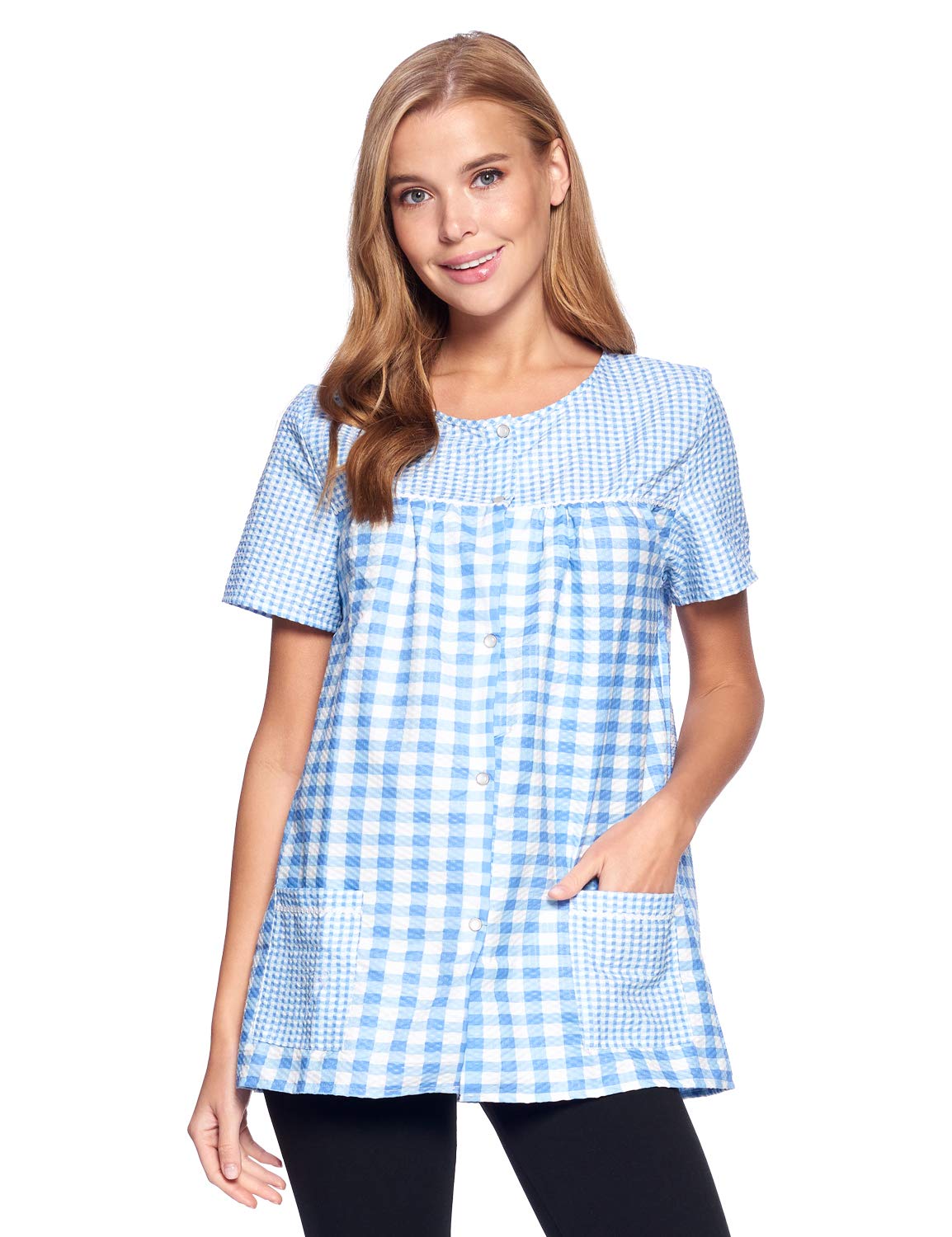 Casual NightsWomen's Snap Front Smock Cobbler Woven Scrub Apron Top with Pockets