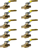 Vista 10 de XFITTING Paquete de 10 válvulas de bola Pex Barb de 1 pulgada, mango amarillo, válvula de bola Pex de puerto completo, latón