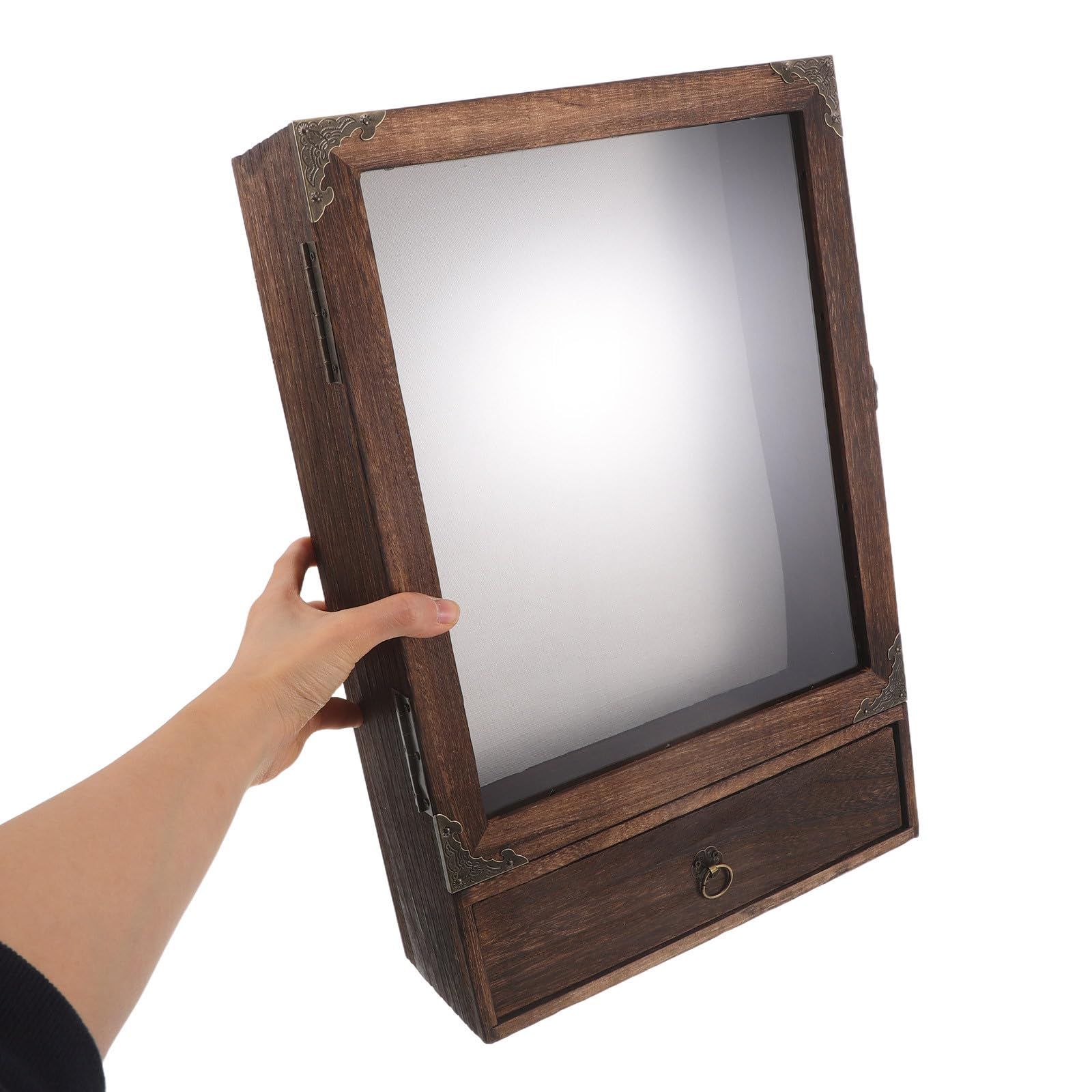 Toyvian Vitrina de Medallas y Caja de Sombra de Madera con Cajón y Diseño para Colgar en Pared, Fácil Instalación y Exhibición Versátil para Recuerdos Deportivos y Ramos