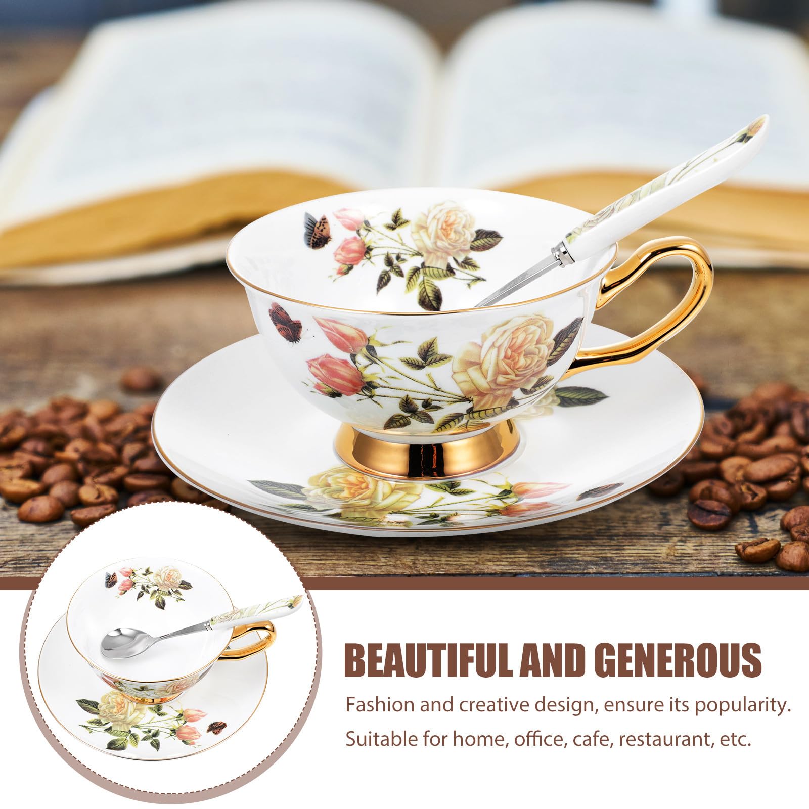 SHOWERORO 1 Juego Taza de Cerámica de Color Claro con Platillo para Café y Leche Resistente al Calor Práctico y Cómodo para Bebidas Frías y Calientes para Desayuno y Cappuccino
