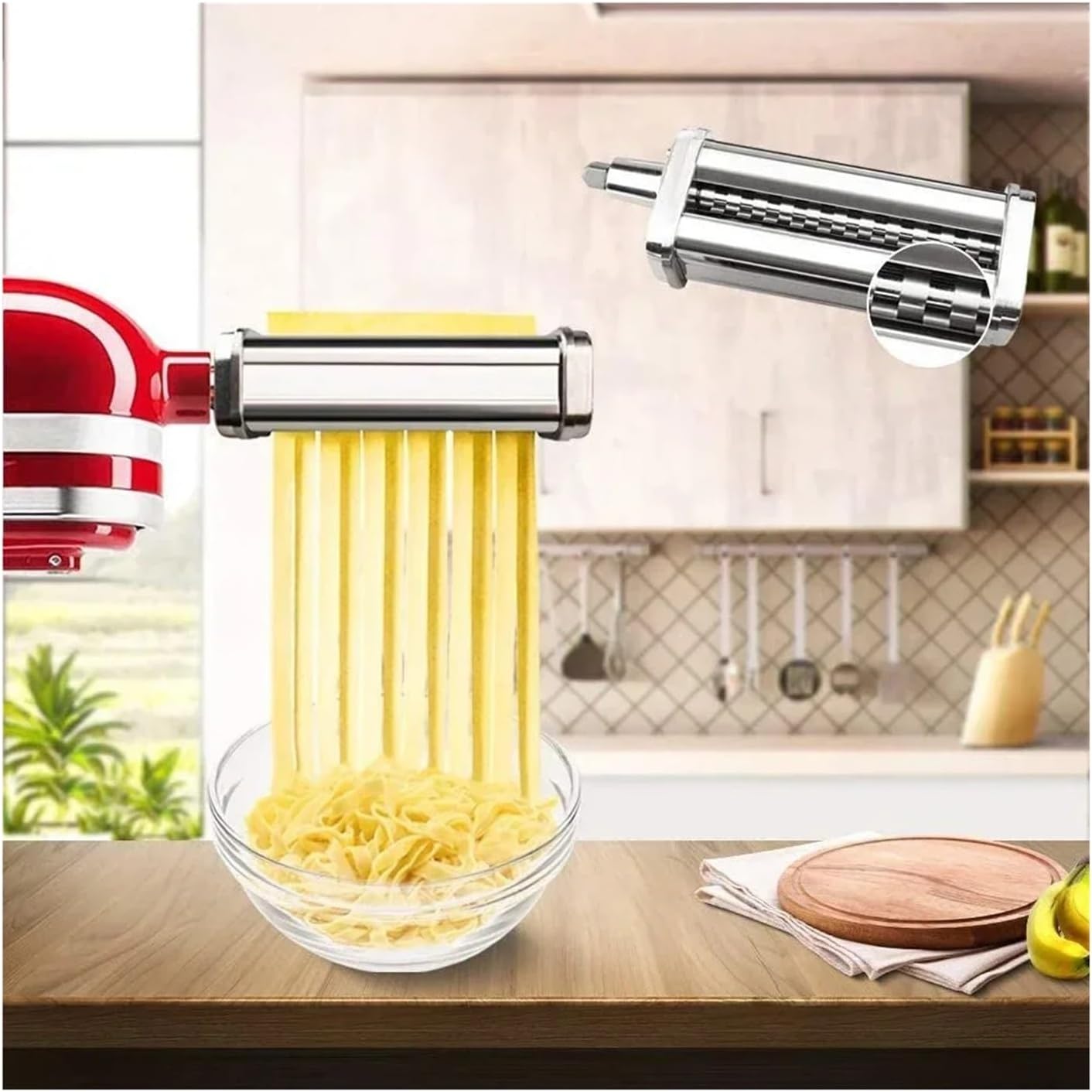 Stainless Steel Pasta Roller Stainless Steel Pasta Maker Machine Accessories Compatible For KitchenAid，Stand Mixers(Thick noodles)
