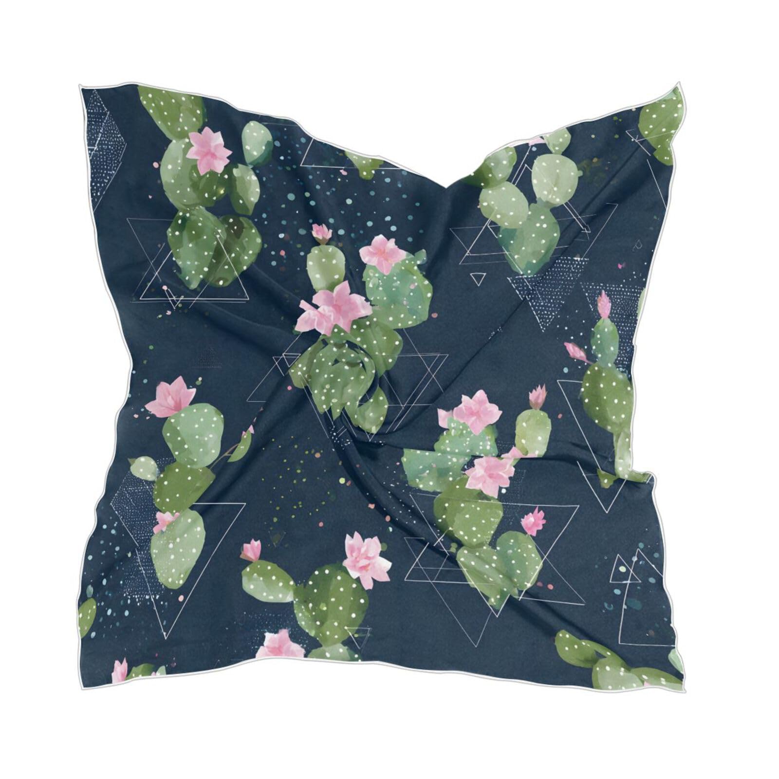 Women's Graphic Print Premium Silk, Cactus Silk Scarf Square, 24X24 Inches-image-1