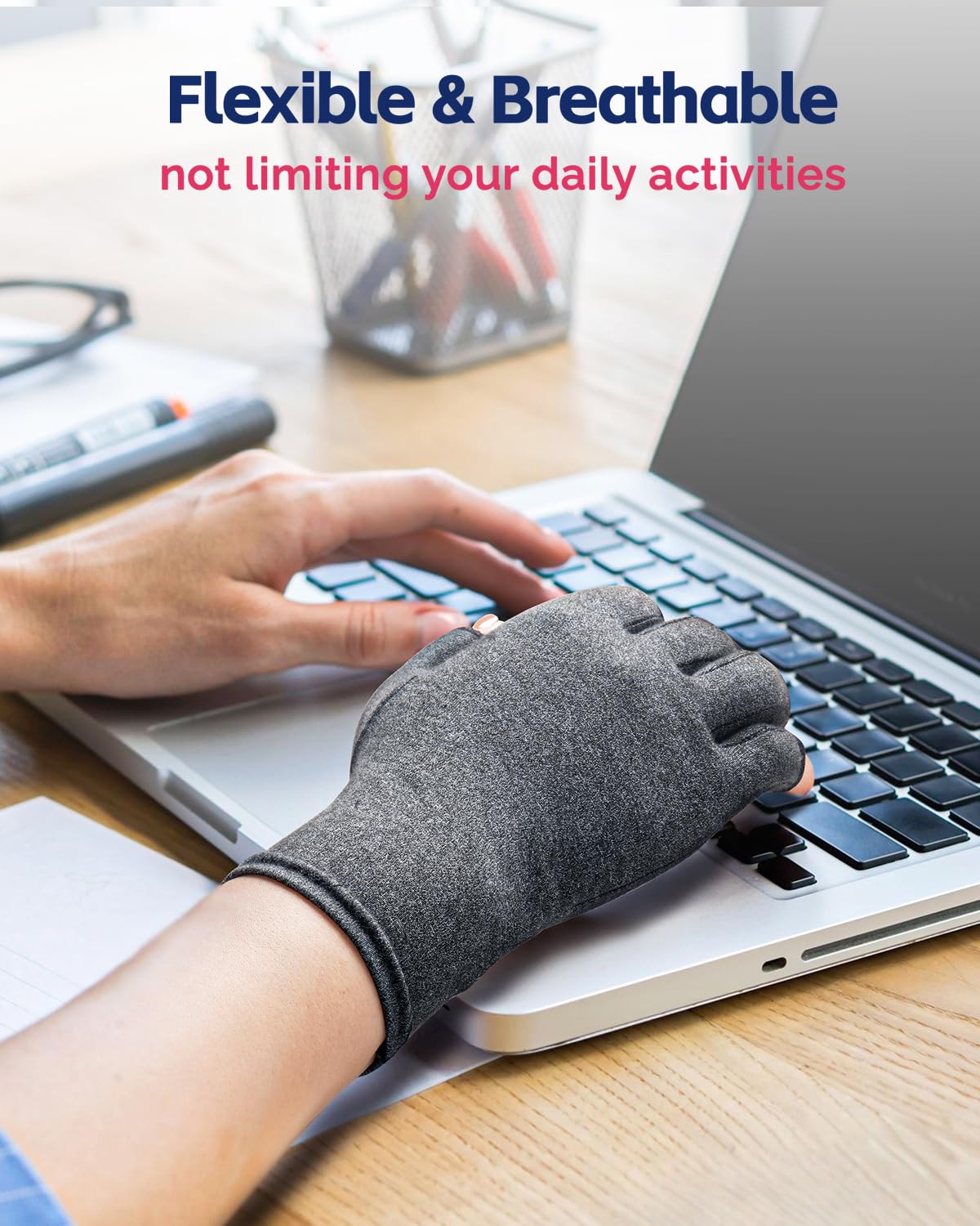 FEATOL Juego de muñequera para túnel carpiano y guantes de compresión para artritis para mujer, muñequera corta, soporte diurno, alivio del dolor para el trabajo, mecanografía, tendinitis, esguinces,