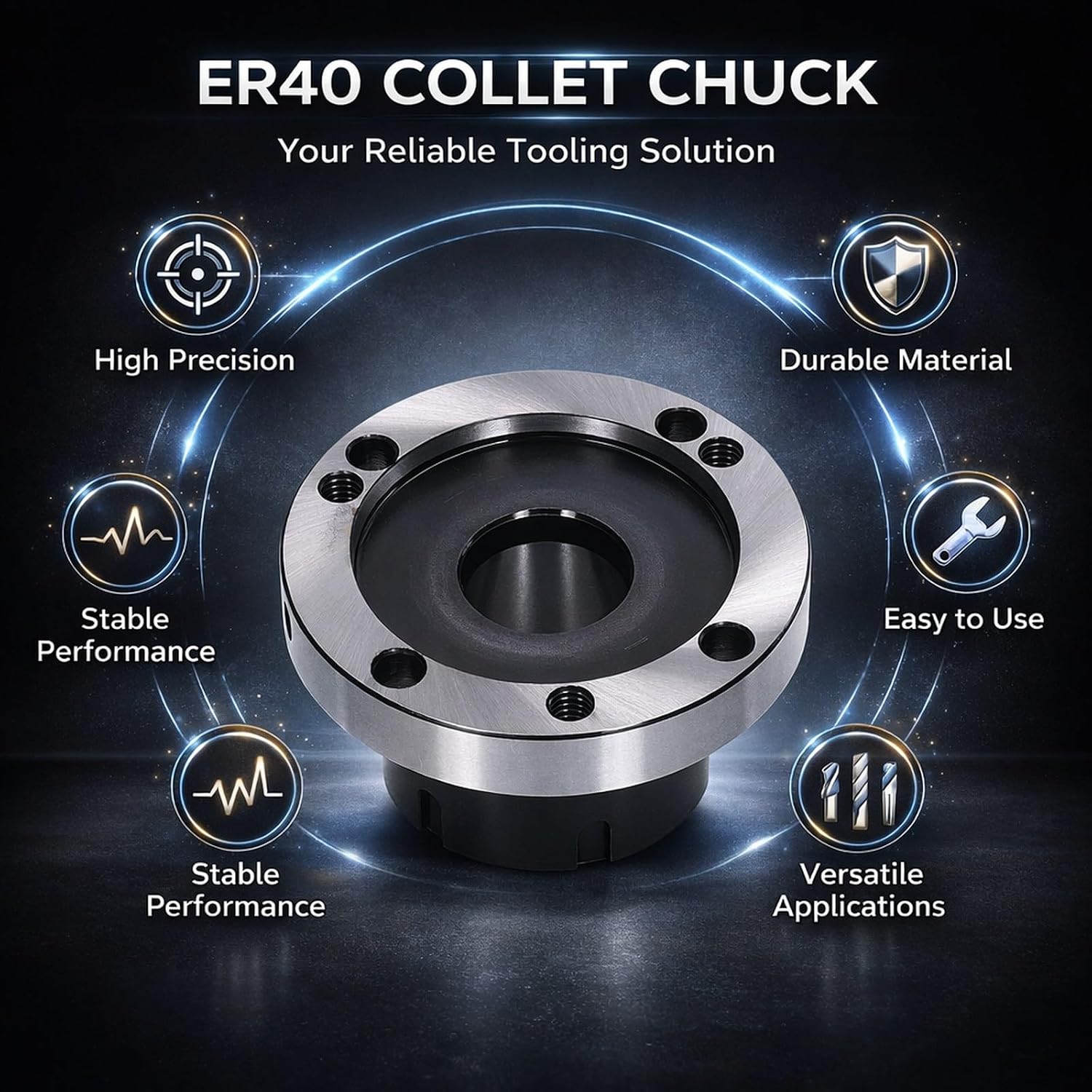 ER40 Chuck 100mm Diameter 43mm Height Carbon Steel High Hardness Tool Holder - High Precision 0.005 Accuracy for CNC Milling Machine & Turning Tool