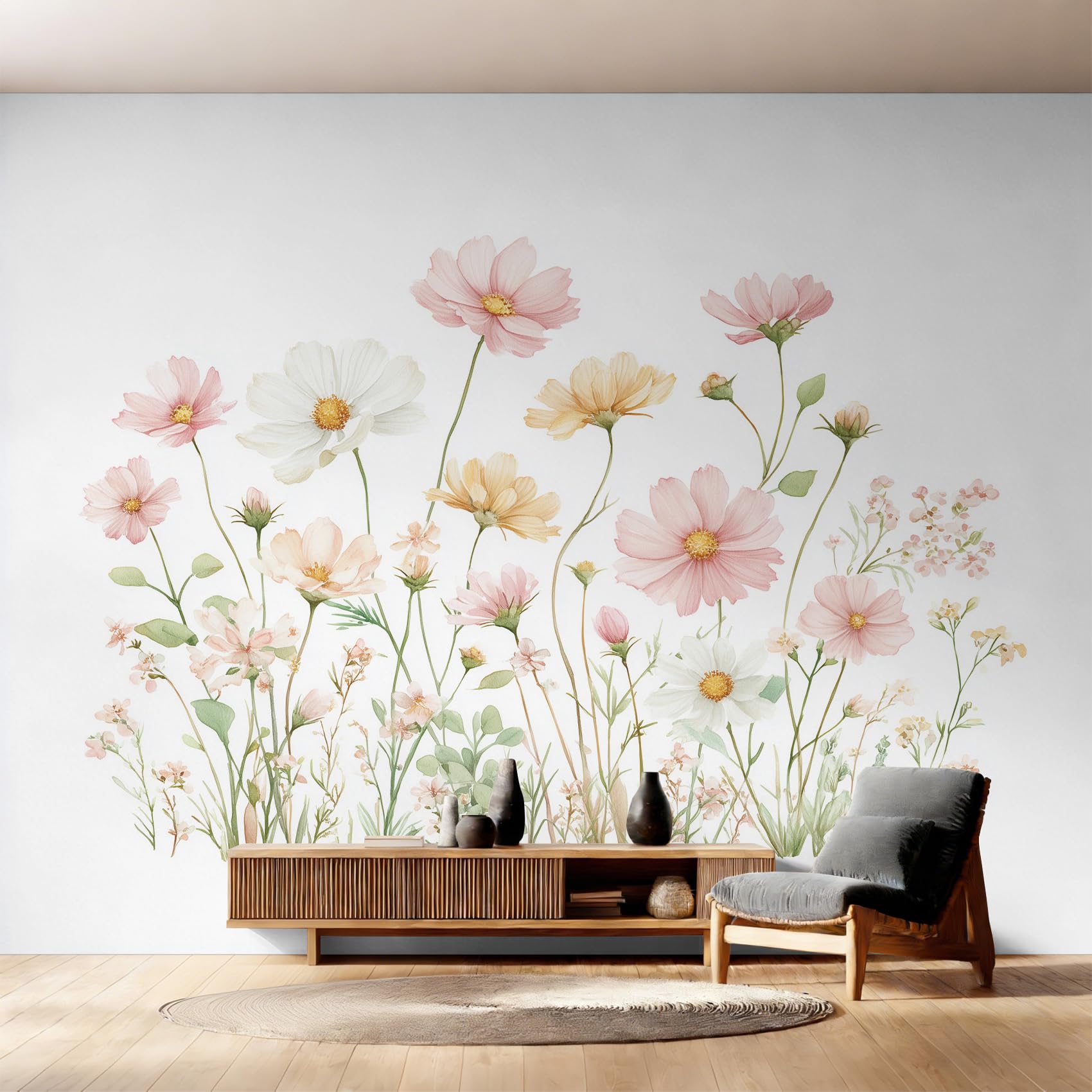 Générique Papier Peint Intissé Fleurs Aquarelle, Papier Peint Panoramique Champêtre Rose Floral pour Salon Chambre Bureau Couloir, Décoration Murale, 350 x 256 cm (L x H) Y&W52