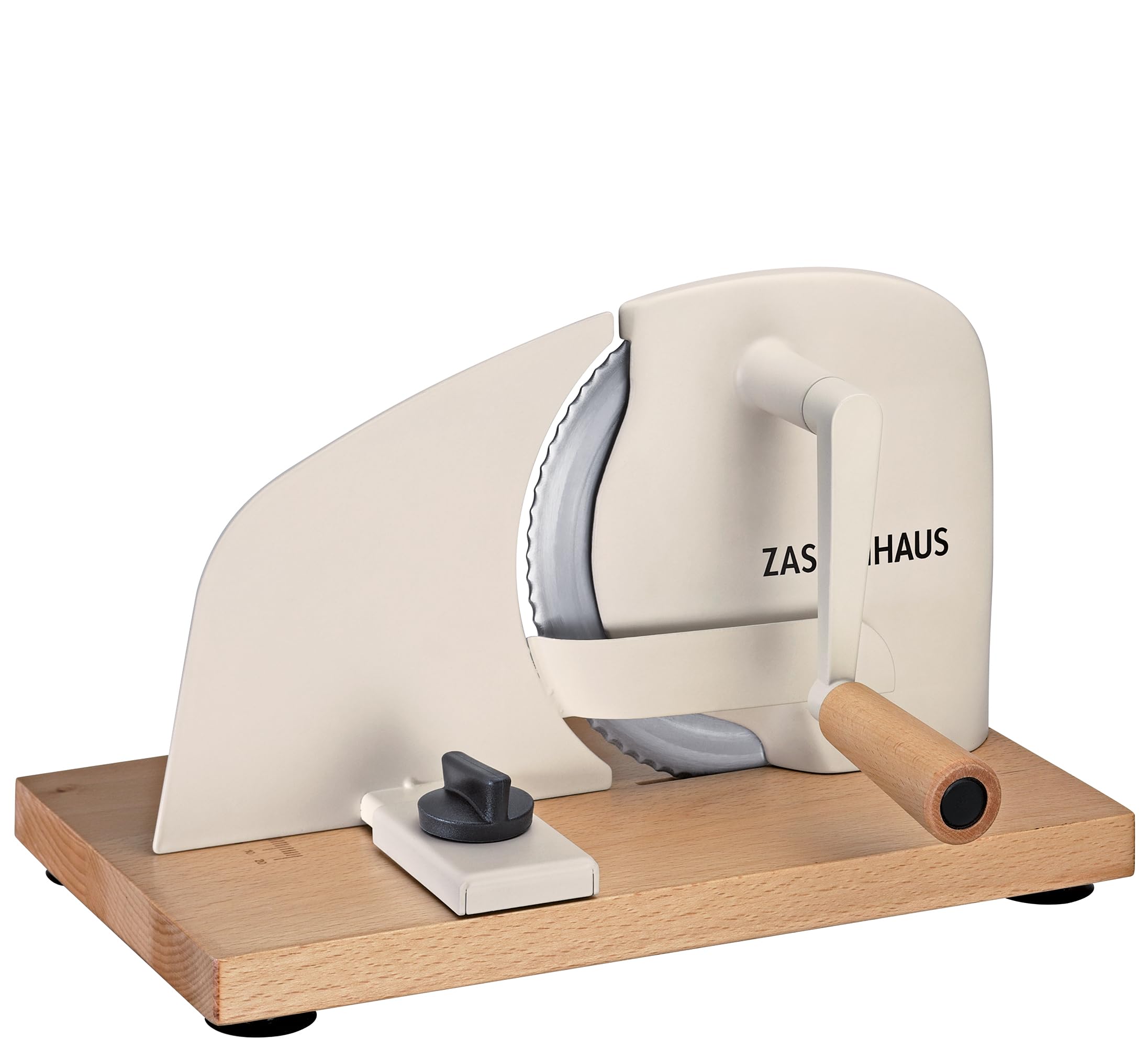 Zassenhaus Brotschneidemaschine PURE creme, manuelle Kurbelmaschine mit Edelstahlmesser, Spezial-Wellenschliff Made in Solingen, stufenlose Schnittstärkeneinstellung bis 20 mm