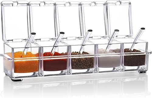 VRESOURCING Caja de condimentos transparente, contenedor de almacenamiento de condimentos transparentes para condimentos para especias, sal y