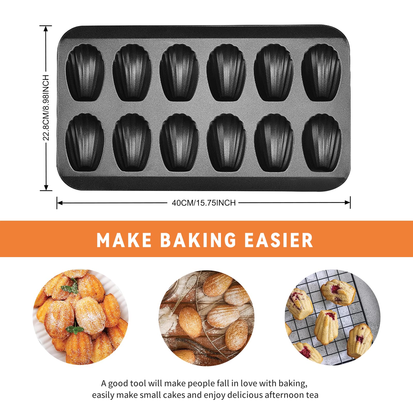 TYUI Madeleine Pan?12-cup Heavy Duty Shell Shape Baking Cake Mold Pan?Nonstick Tea Cake Pan for Oven Baking?Durable Baking Pans for Perfectly Shaped Cakes(2-Pack)