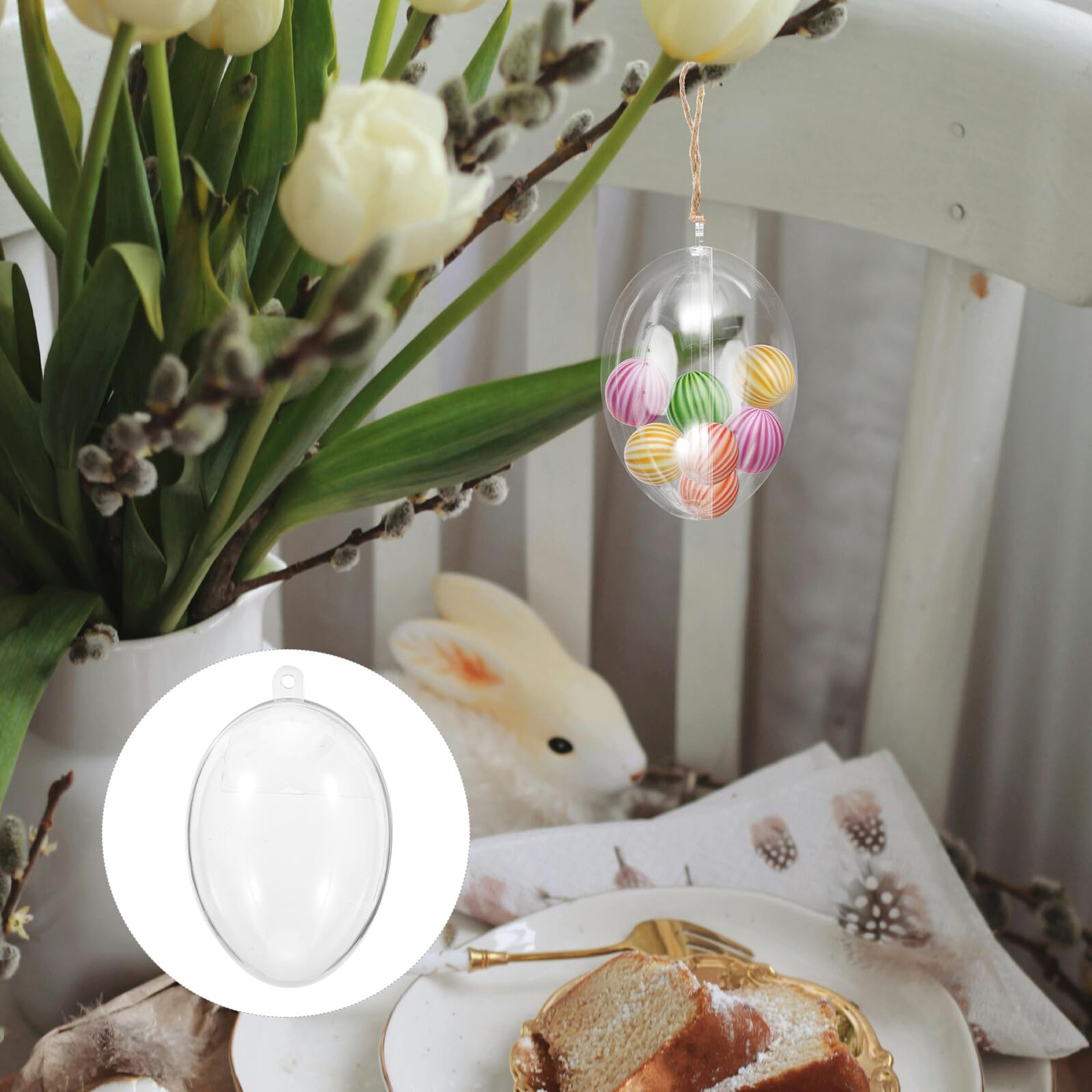 12 Piezas Bolas de Plástico Transparente Forma de Huevo Adornos Rellenable DIY para Decoración Colgante de Árbol de Navidad y Pascua Cajas de Dulces para Bodas y Fiestas