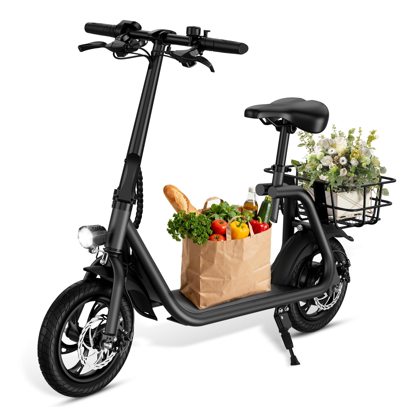 SEHOMY Folding Electric Scooter with Seat for Adults, 15.5MPH, 20-Mile Range, 36V Battery, 12" Pneumatic Tire, Portable 450W Electric Scooters Adults, Electronic 2 Wheel Commuter Scooter for Women Men