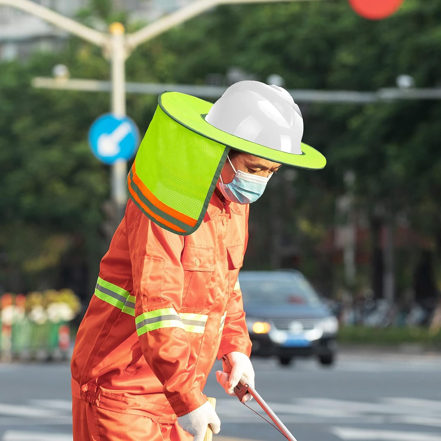 Topbuti 3 Pack Hard Hat Sun Shield Full Brim Mesh Hats Neck Sunshade, High Visibility Neck Sunshield w/Reflective Stripe for Hardhats