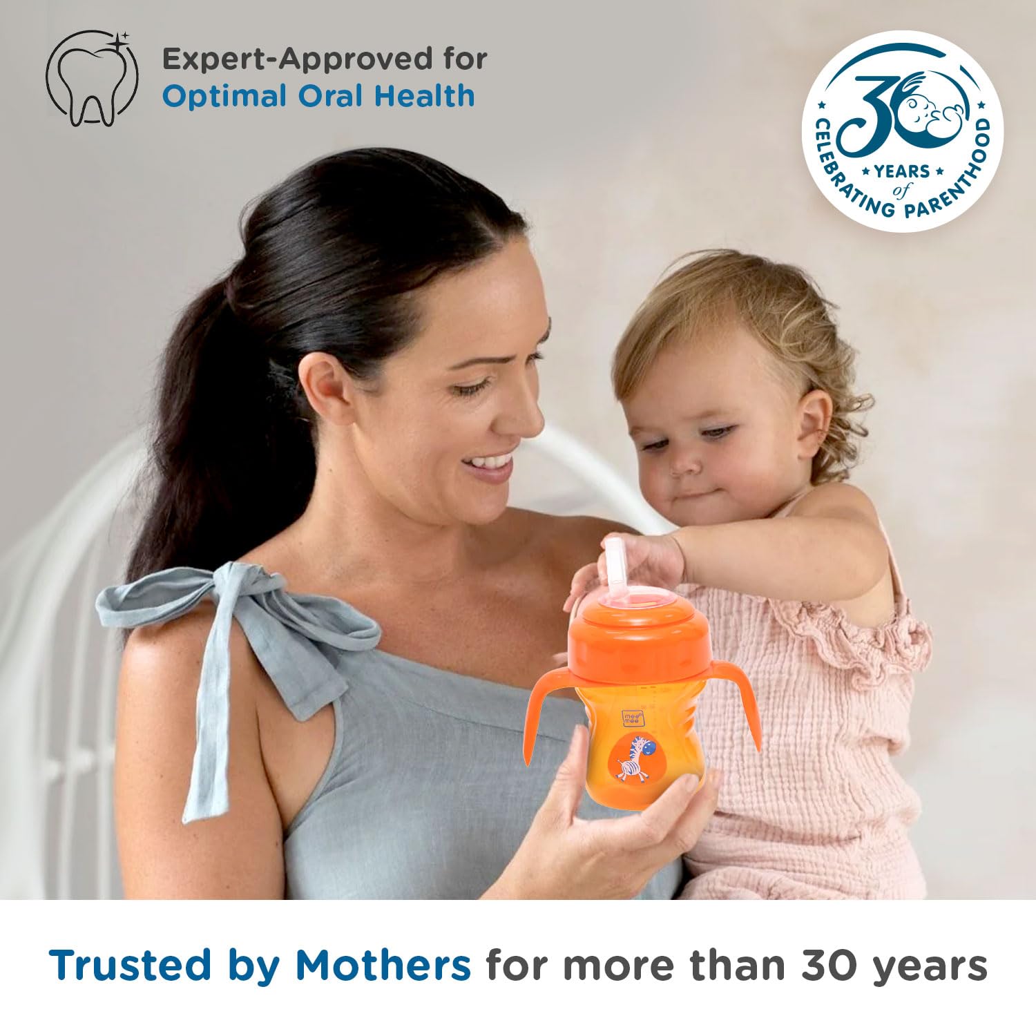 Mee Mee 2 in 1 Convertible Soft Spout & Straw Sipper Cup | Anti Spill, BPA-Free & Non-Toxic | Easy to Hold Detachable Handle | Unbreakable, Anti Leak Lock Bottle with Cap for Kids | 150 ml (Orange) - Image 7 thumbnail