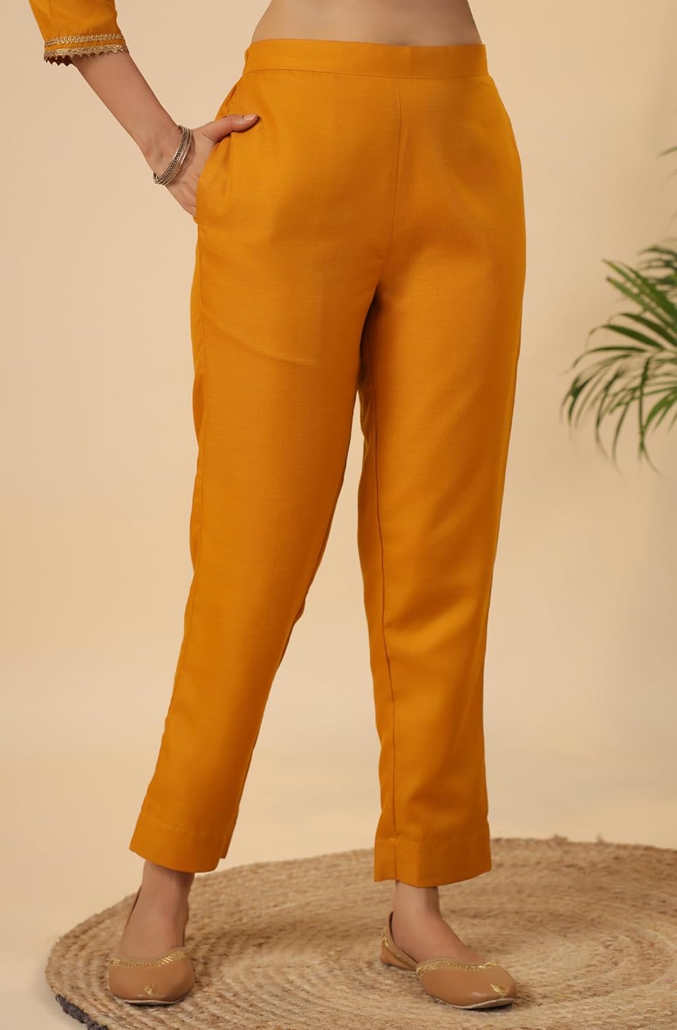 Janasya Indian Women's Cotton Mustard Solid Festive Wear Kurta Set for Women - Image 8