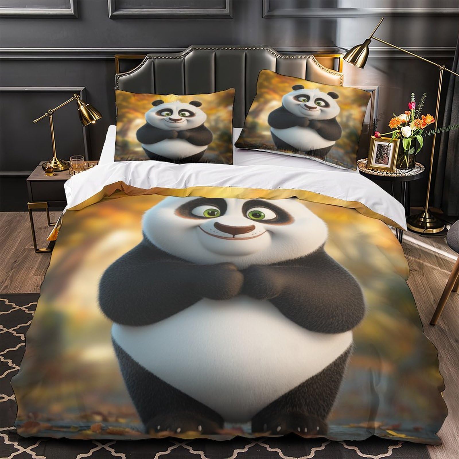 Parure de couette panda 3D en microfibre 260x220 cm avec 2 taies