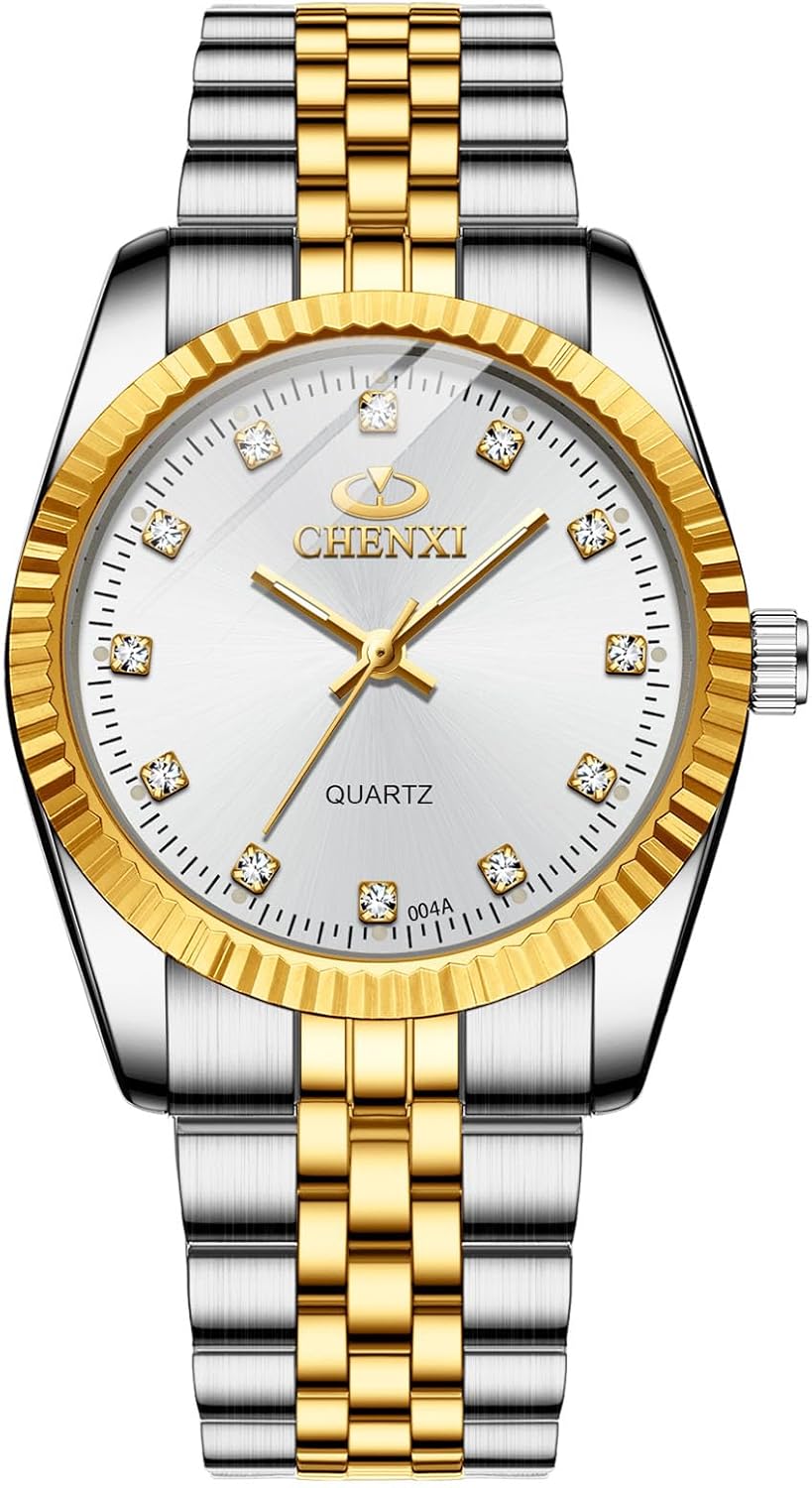 FANMIS Men's Classics Business Easy Reader Quartz Watch Military Analog Luminous Waterproof Quartz Stainless Steel Watch Elegant Gift Watch for Men (Y Silver White)