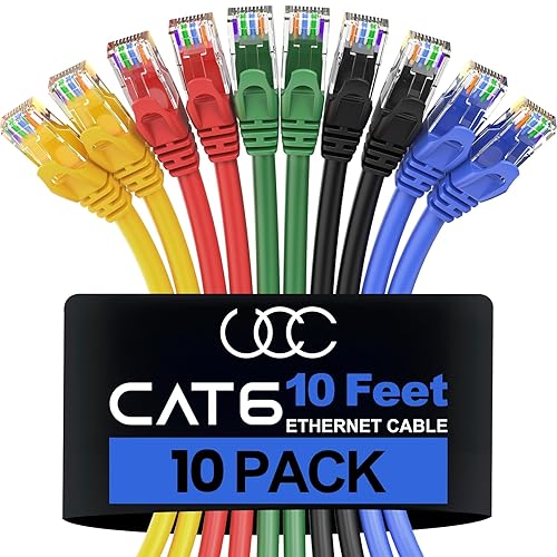Miniatura 25 de Cable Ethernet Cat6 – Paquete de 10 unidades (5.9 ft) Cat 6 RJ45, LAN, Utp, red, parche, cable de Internet, 6 pies