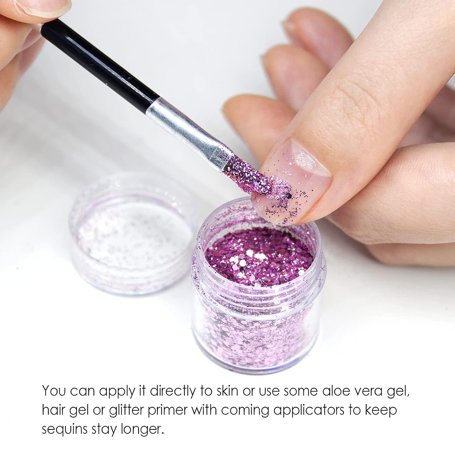 Chunky Glitter, VIS'V 8 Boxes Holographic Resin Chunky Glitter with 2 Applicators Iridescent Acrylic Nail Art Glitter Sequins Flakes for Nail Eyes Face Hair Body Craft Festival Makeup - Purple Pink