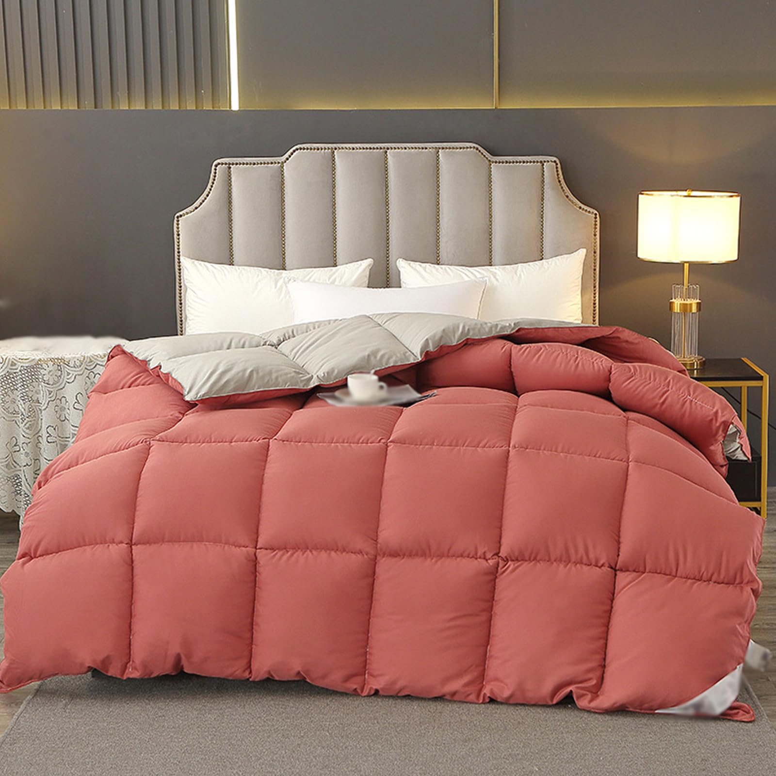 Couette en Duvet d'oie Et Plumes, Couette Réversible, 4 Saisons Couette, Duvet Édredon Matelassée Gonflant Chaude Épais Couette 2 Personnes, Lavable en Machine (Red 150x200cm 1.5kg)