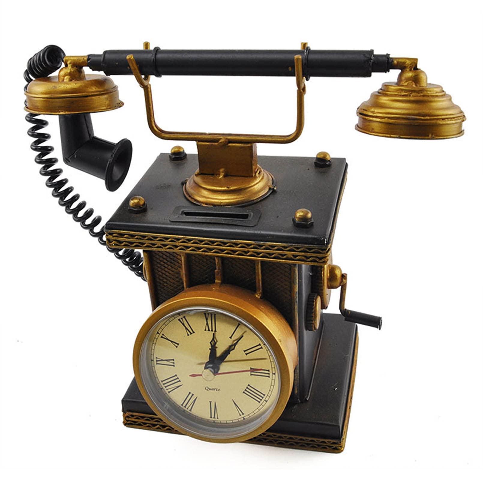 Vintage przewodowy zegar na telefon - retro metalowa dekoracja telefonu stacjonarnego do biura, baru, kawiarni, domu