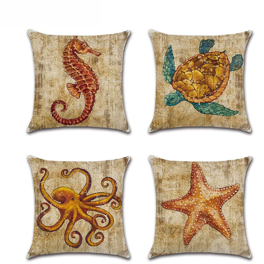 Housses de coussin marin 45x45 en lin lit et canapé salon