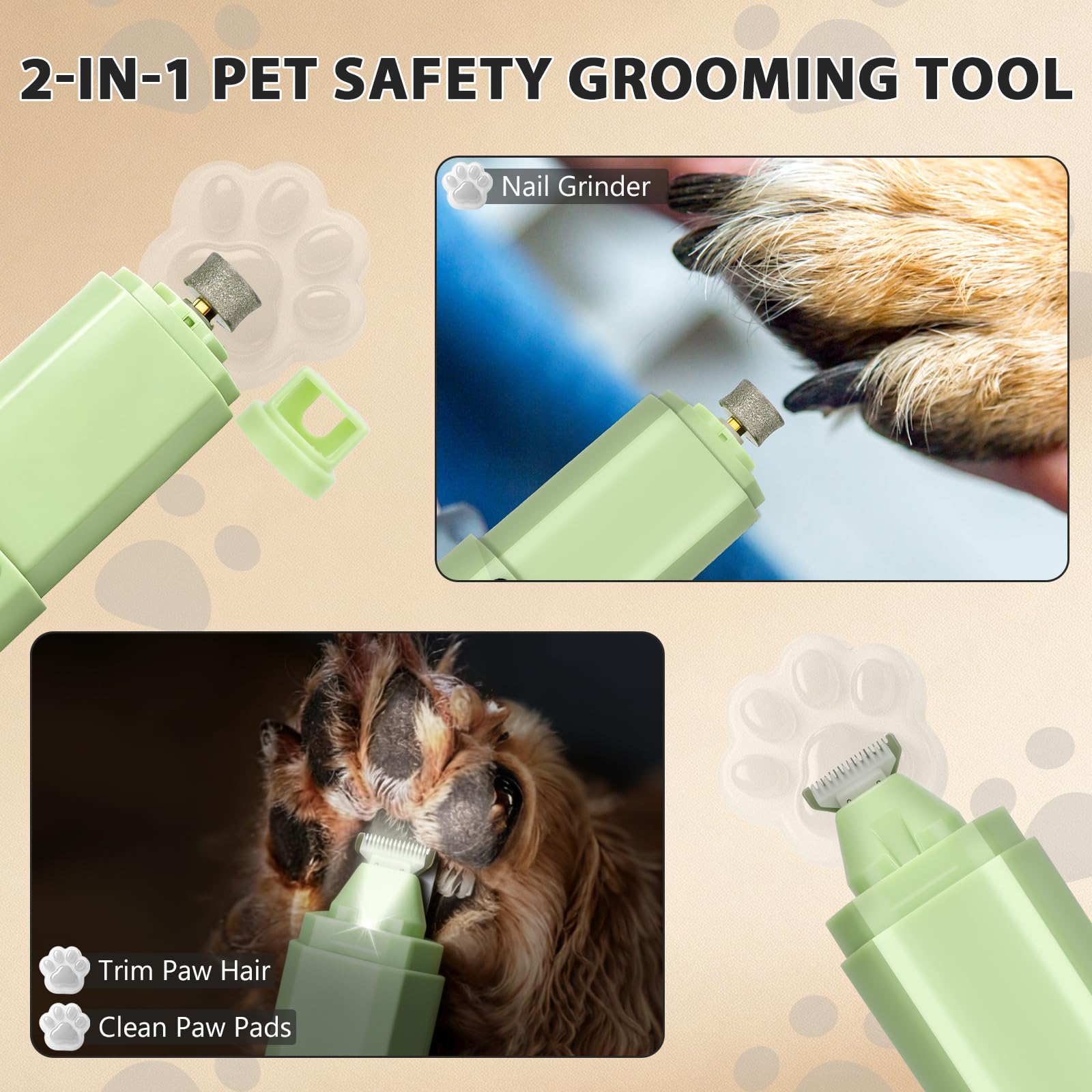 Molinillo de uñas y recortador de patas 2 en 1 para perros y gatos | Molinillo de uñas y cortaúñas para mascotas con luces LED, seguro y sin estrés, ideal para mascotas pequeñas a grandes