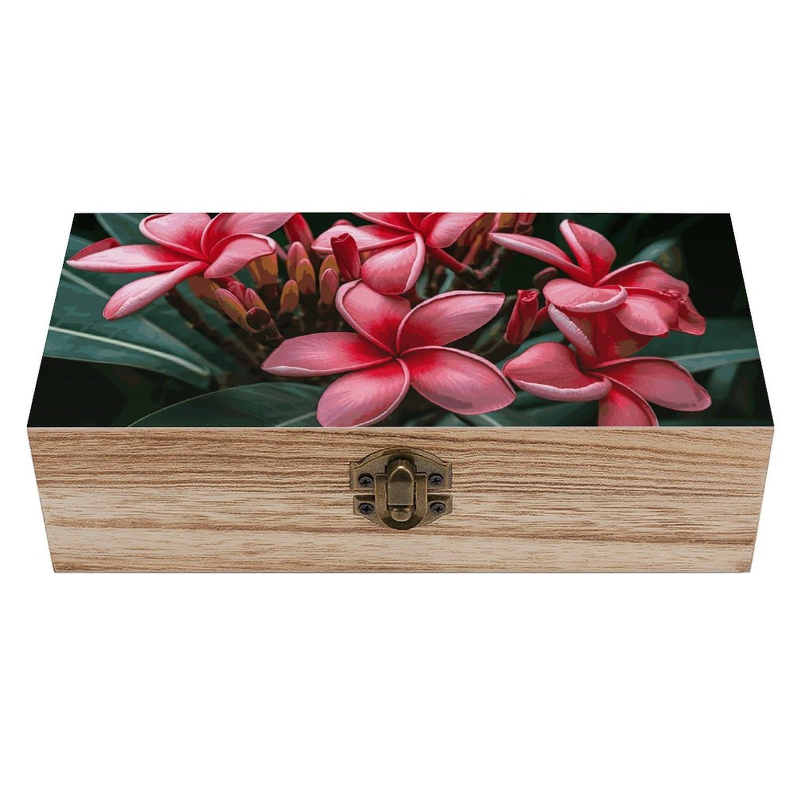 DWVTSLH Plumeria Wooden Storage Box Locked Wood Gift Box Decorative Keepsake Boxes Storage Bins, Memory Boxes for Pictures, Jewelry Organizer Unique Gift Ideas for Men Women
