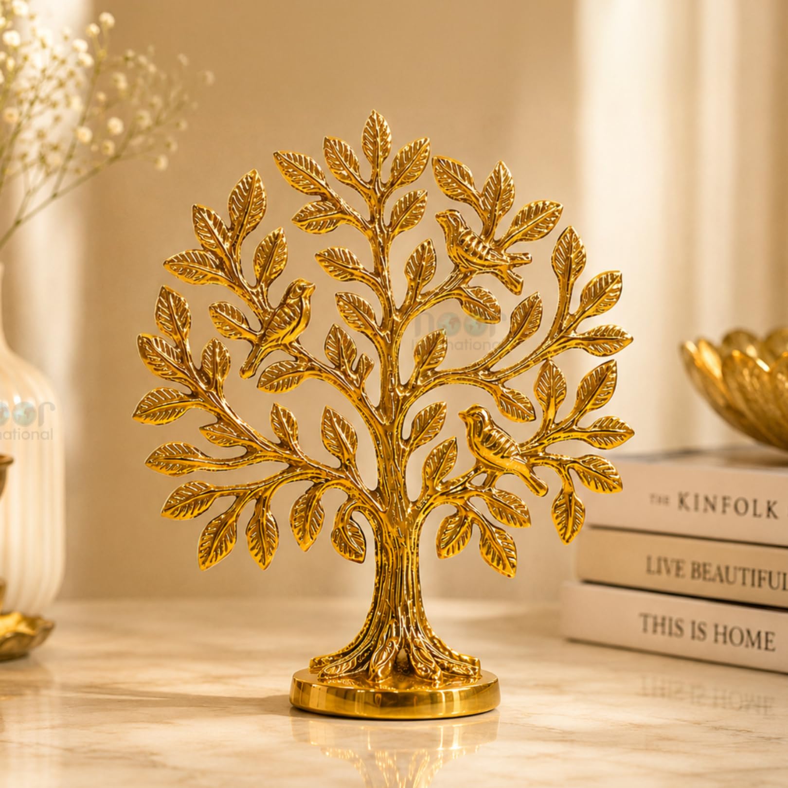 𝐍𝐎𝐎𝐑 𝐈𝐍𝐓𝐄𝐑𝐍𝐀𝐓𝐈𝐎𝐍𝐀𝐋™ Golden 100% Kalpavriksha Tree Decorative Sculpture– Kalpvriksh Tree of Life Spiritual Home Decor |Premium Metal Table Decor| Good Luck Feng Shui Gift | 6 Inch-Gold-image-20