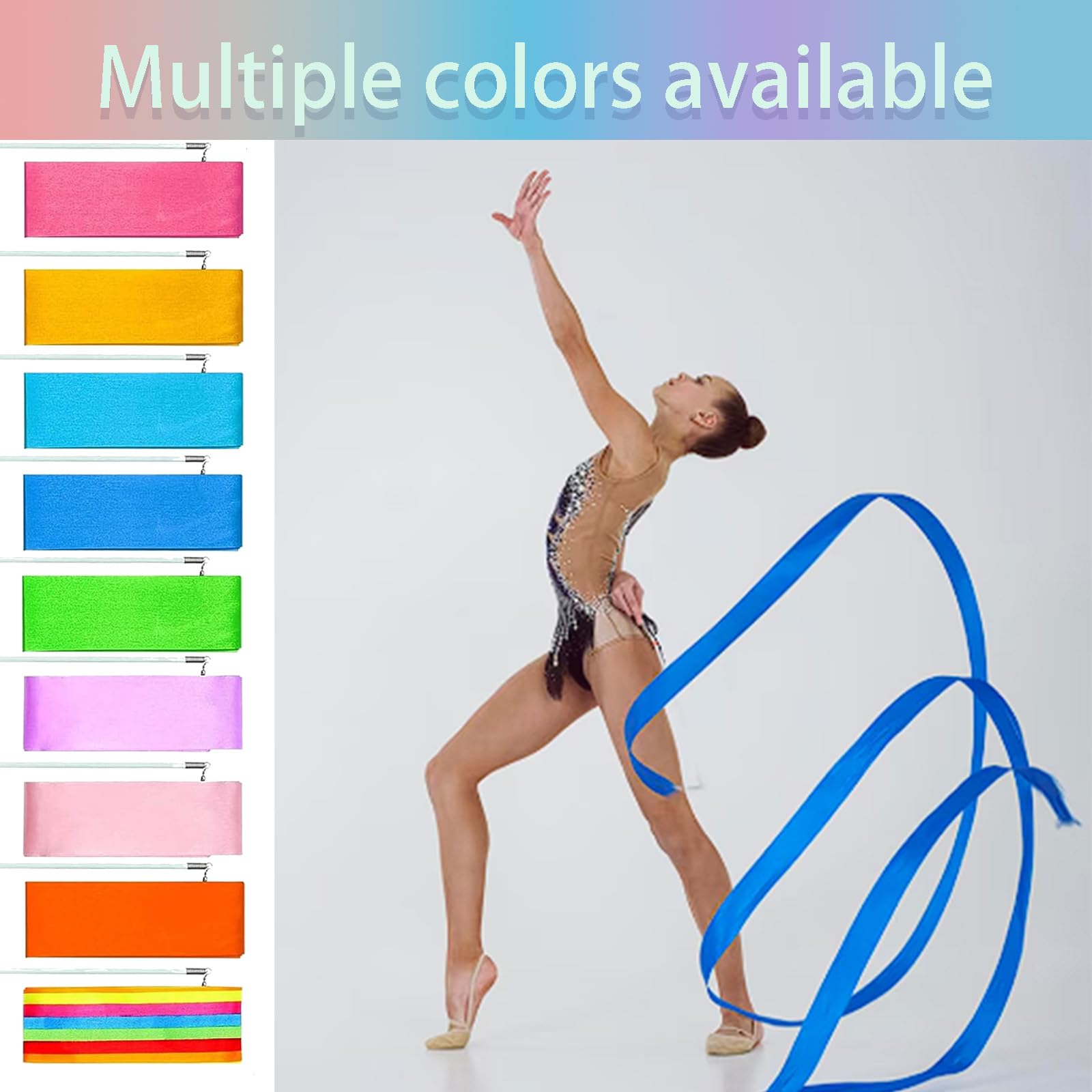 Nastro Ginnastica Ritmica, Nastri da Ballo, 10 Pezzi Nastri di Ballo 2M Bacchette per Bambini per Balli Artistici Danza Baton Twirling, per Ginnastica Ritmica Sportiva, Circo, Competizioni