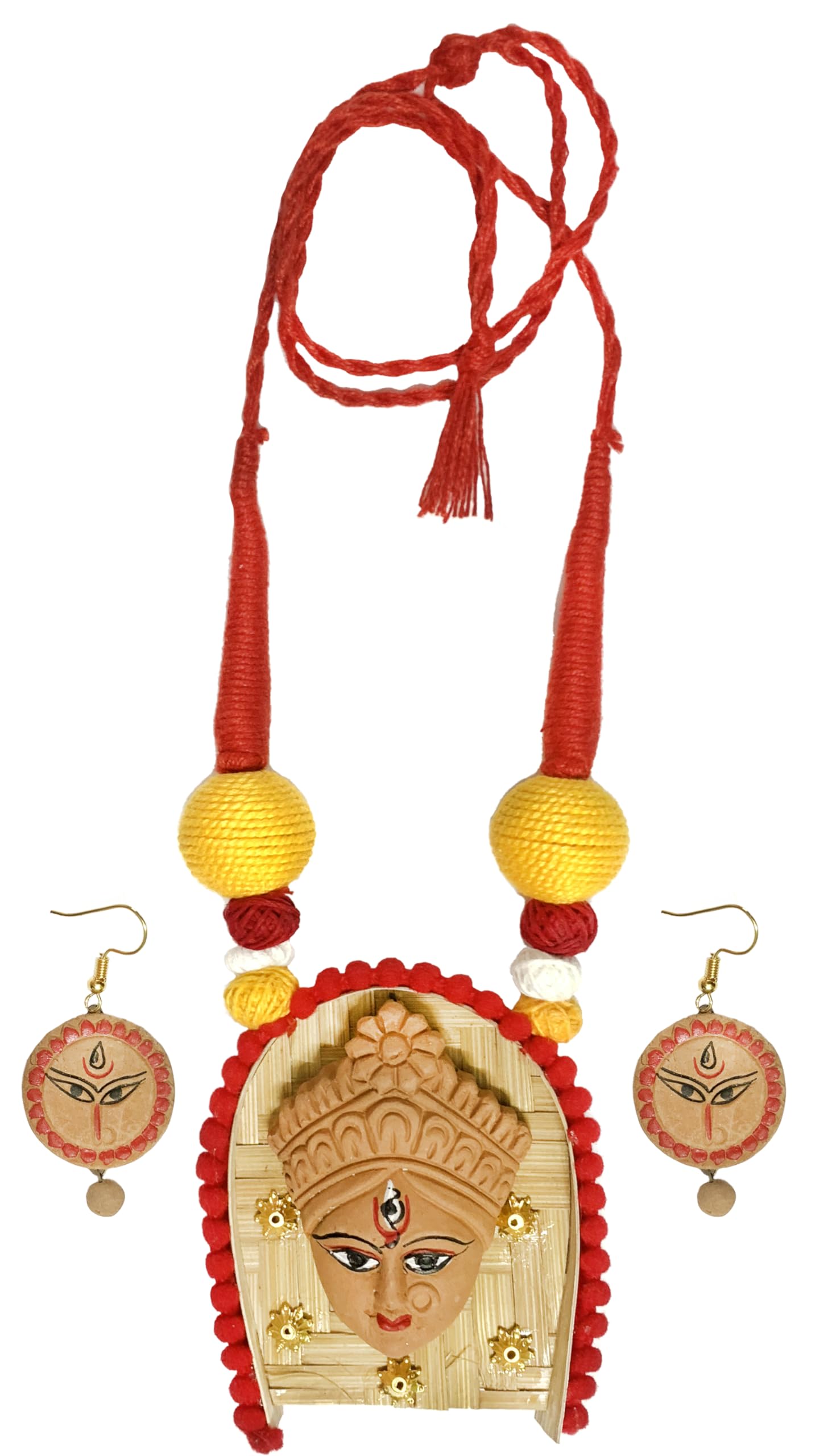 SharanyaD Handmade Terracotta Jewellery Set with necklace and earring, Womens Contemporary Terracotta Necklace - Maa Durga Red Kulo (Durga Natural) (B0D9TS3BHZ) Amazon Price History, Amazon Price Tracker