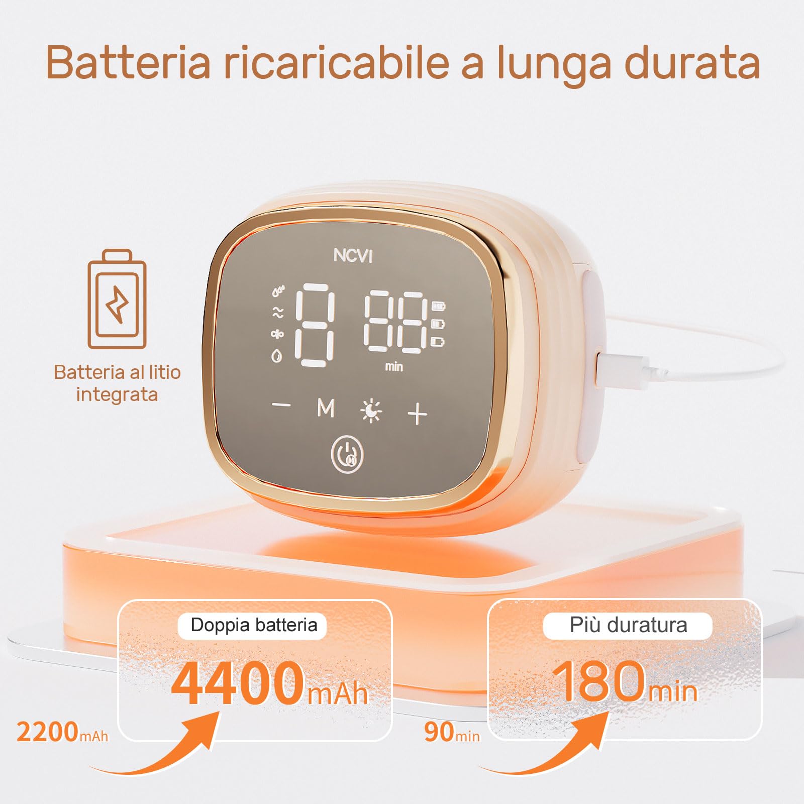 Tiralatte Elettrico, NCVI 8102 Tiralatte, Batteria Aggiornata da 4400mAh con Luce Notturna, Touchscreen, 4 Modalità e 9 Livelli, 10 Sacchetti Latte Materno, Flange da 21/24/28/32mm