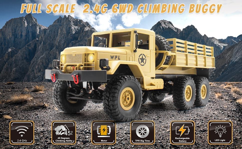 Miniatura 2 de Spobot Camión militar RC Transpotr, vehículo todoterreno RC 6WD con todo terreno, control remoto con 2 juegos de baterías y luz realista es bueno