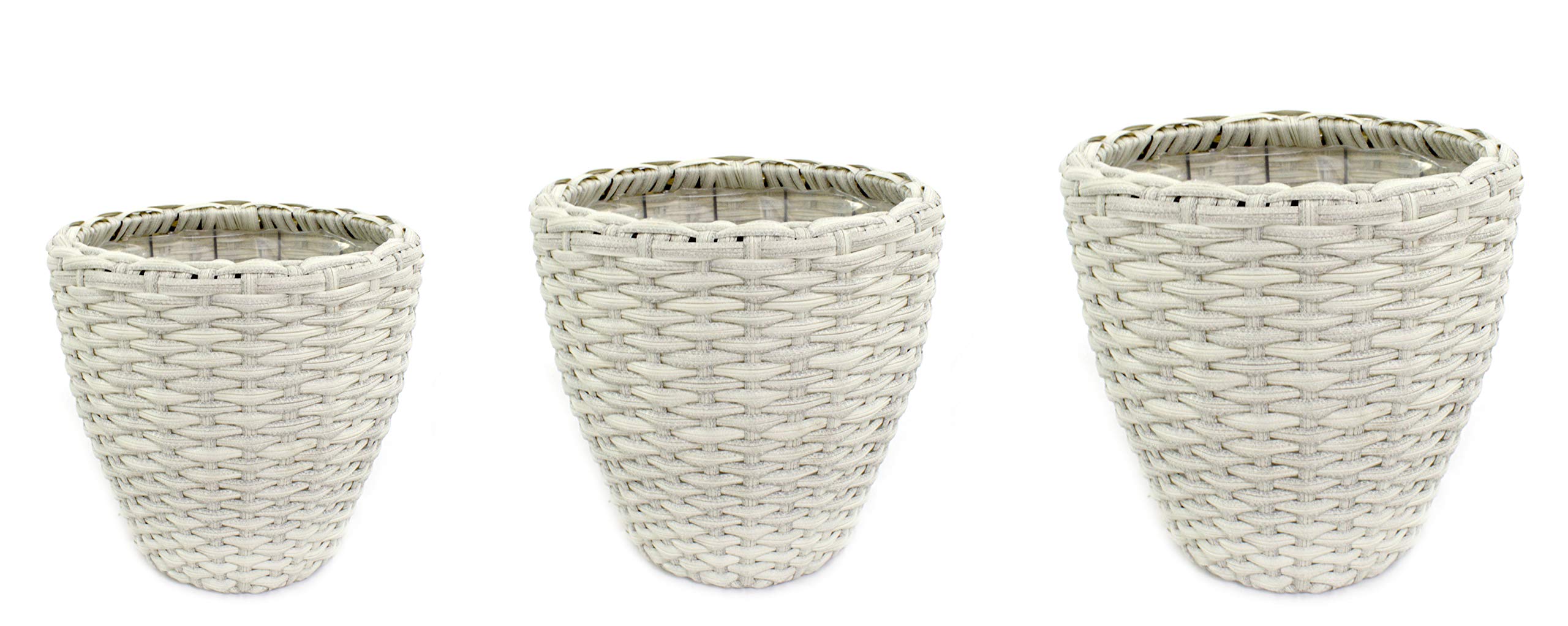DARO DEKO Rattan Blumentopf rund 3 Stück - S, M und L weiß