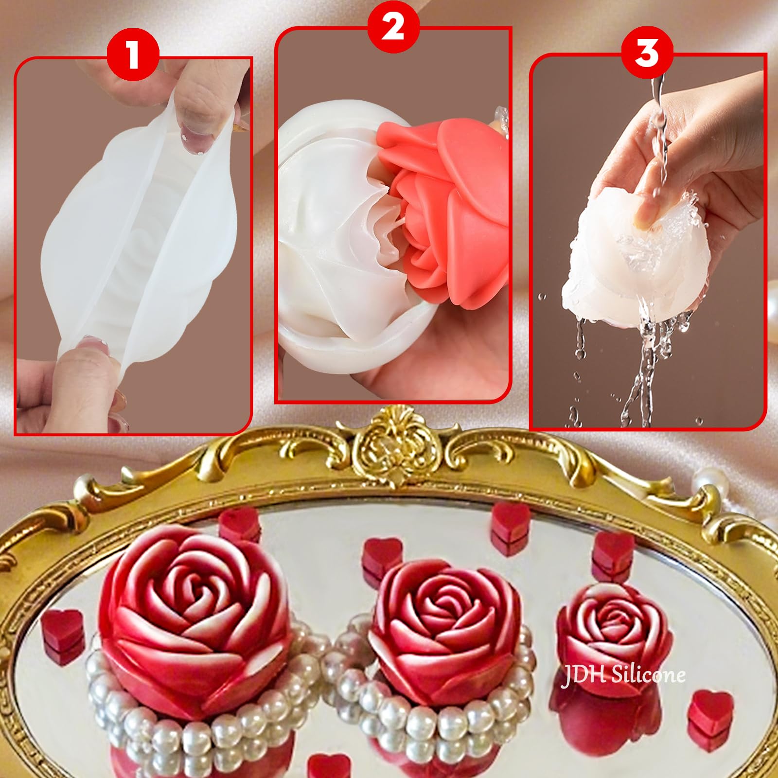 Silikonowa forma do świec, róża, 3 sztuki, silikonowa forma do kwiatów, płatków róży 3D, fondant, formy silikonowe do mydła, świec, ciasta, do czekolady, słodyczy, wypieków, deserów