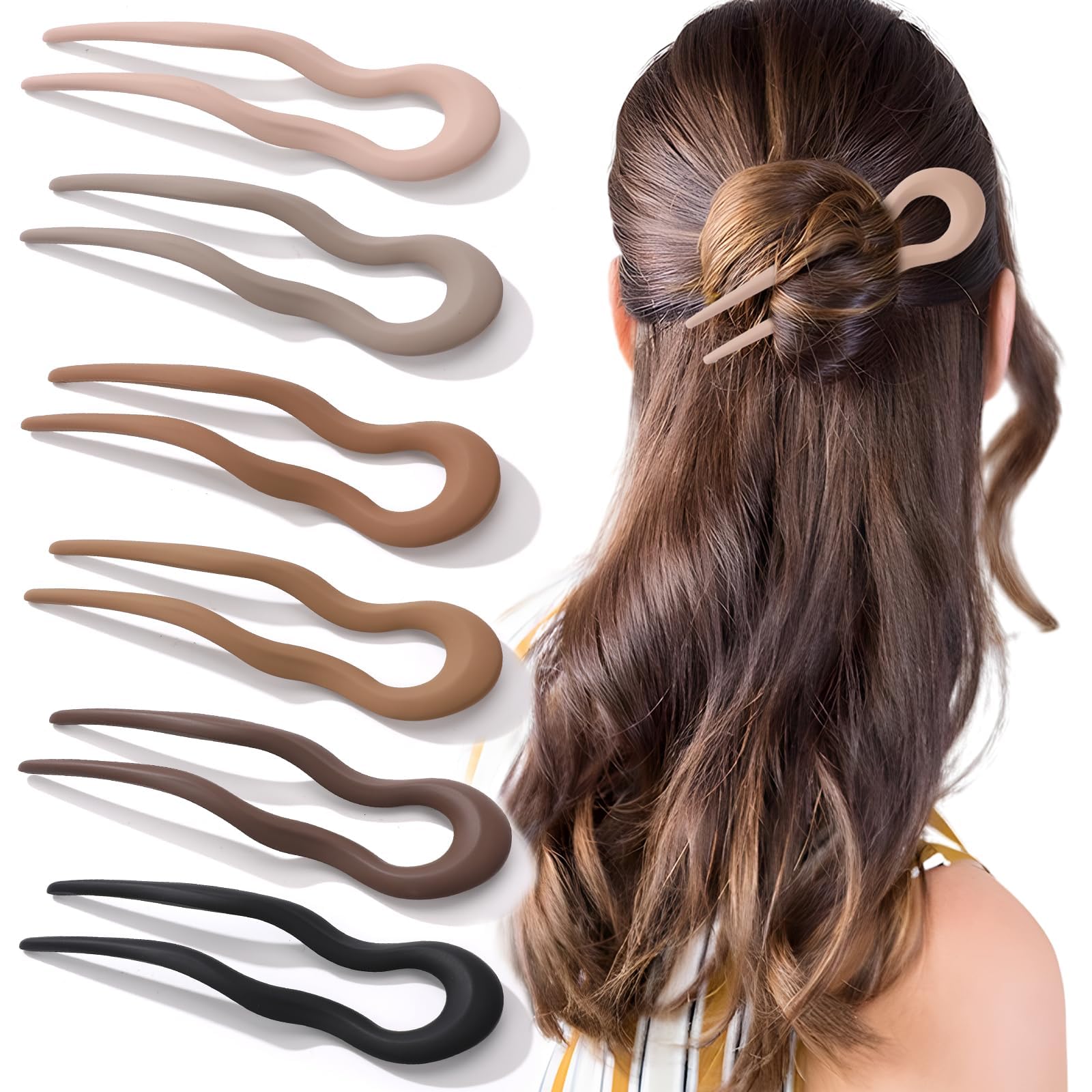 6 Französische Haarnadeln U-förmig – Gewellt, Bunte Farben, Für Dutt & Elegante Frisuren