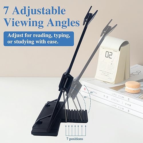 Miniatura 2 de Keenjorika Soporte para libro de documentos de escritorio con 7 posiciones ajustables, soporte de documentos negro para escritorio, soporte de copia