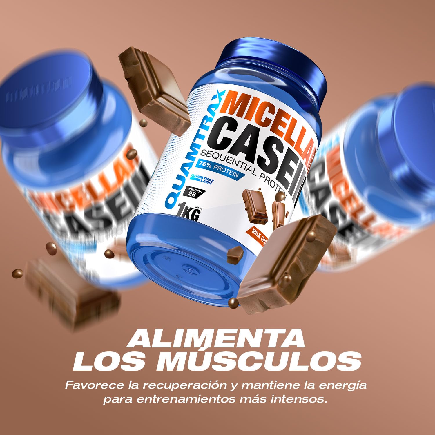 Quamtrax Nutrition - Micellar Casein (Caseína Micelar) - 1 kg - Sabor Swirl Caramel - Alto contenido proteico, absorción lenta y recuperación muscular