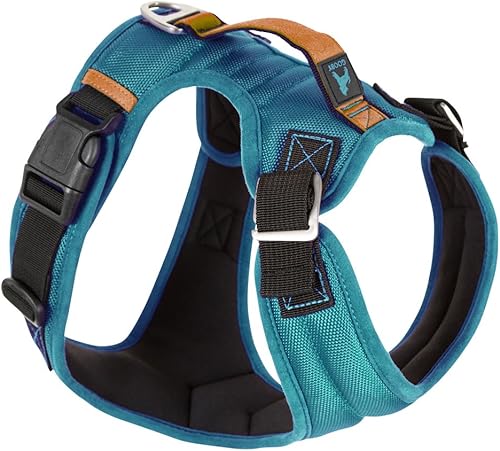 Gooby Pioneer - Arnés para perro con asa de control y capacidad de retención de cinturón de seguridad, mediano, turquesa Gooby Pioneer - Arnés para perro con asa de control y capacidad de retención de cinturón de seguridad, mediano, turquesa