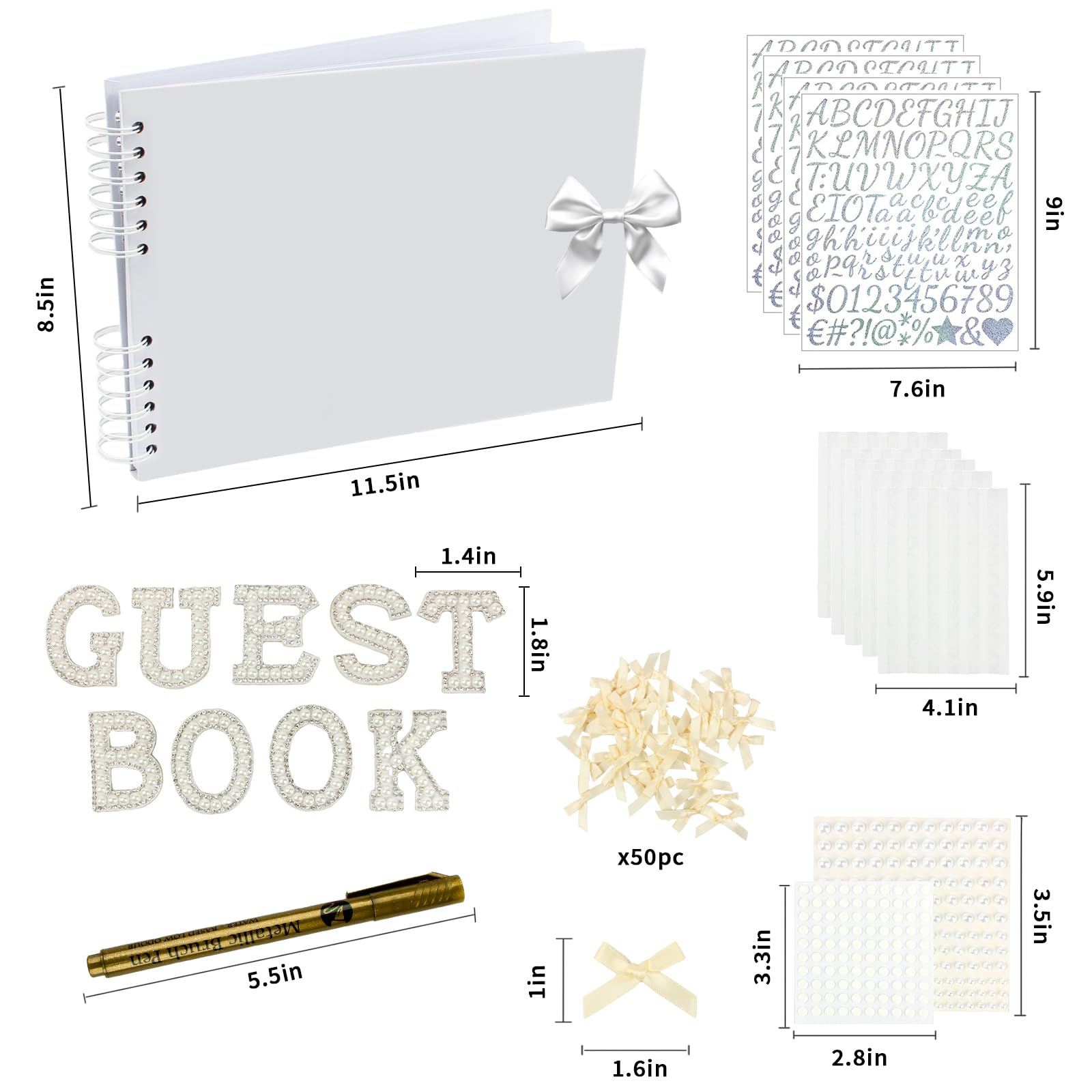 Księga gości weselnych DIY notatnik dla panny młodej 38 x 20 cm spersonalizowany pusty album do scrapbookingu, odpowiedni na wesela, rocznice, imprezy, baby shower (biały)