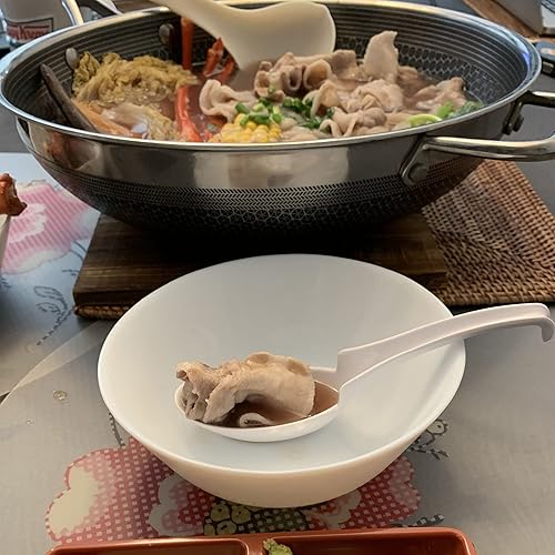 Miniatura 5 de JapanBargain 2346 - Juego de 6 cucharas de sopa de fideos con muesca y gancho estilo cucharón de arroz Wonton Soba para arroz Pho Ramen, color verde