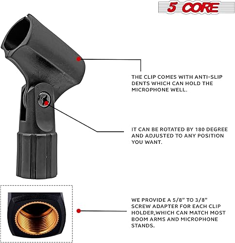 Miniatura 2 de 5 Core Soporte de clip para micrófono de lápiz adaptador de micrófono de condensador delgado ajustable de ángulo negro + adaptador universal de 5/8