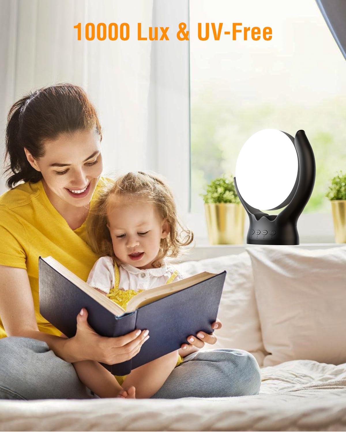 Lámpara de luz diurna, lámpara de fototerapia de 10000 Lux sin UV, lámpara de luz diurna con 3 temperaturas de color, 4 temporizadores y 5 intensidades de luz ajustables y función de memoria (Black)