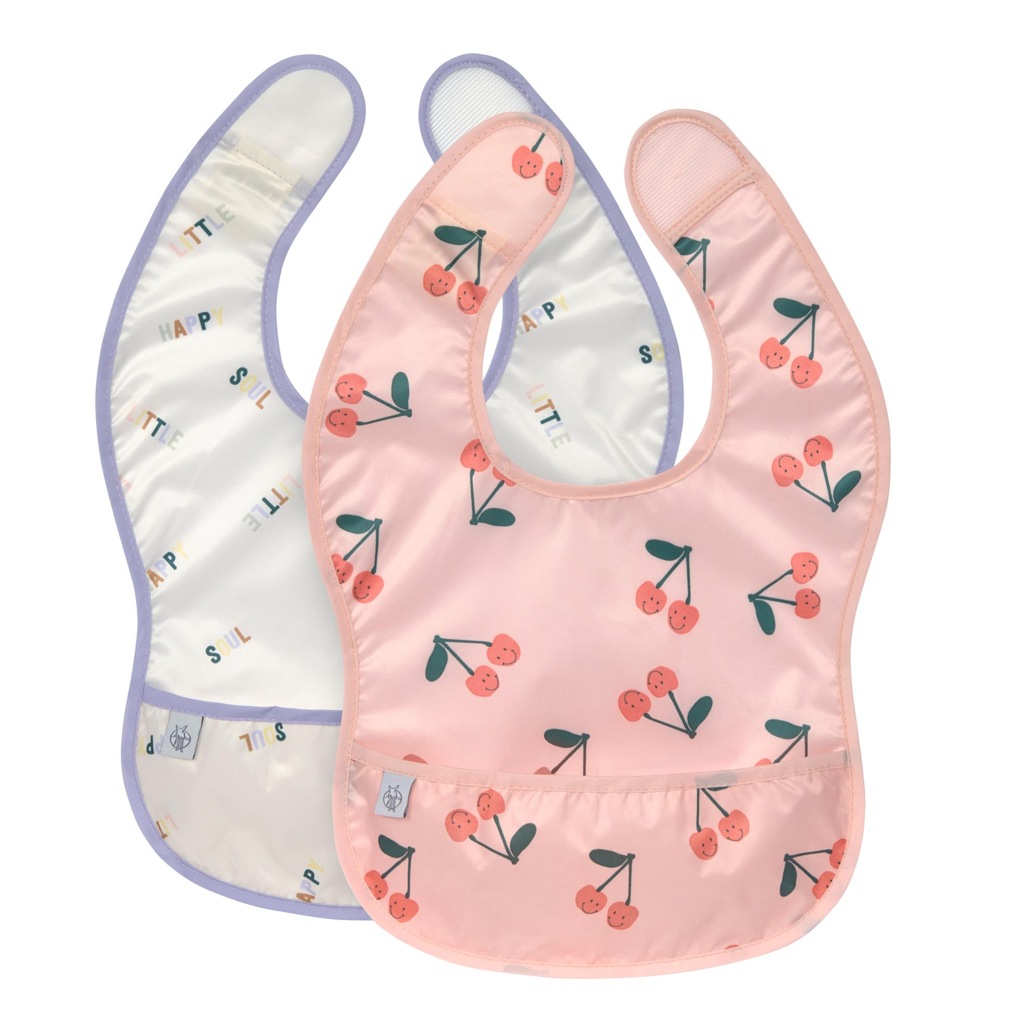 LÄSSIG Baby Lätzchen Set 2 Stk. mit Auffangschutz wasserabweisend Klettverschluss/Lightweight Bib Happy Fruits Cherry
