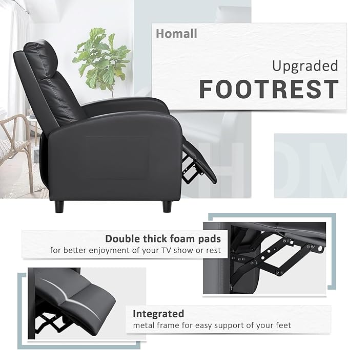 Sillón Reclinable Cuero Sintético Negro Moderno miniatura 6